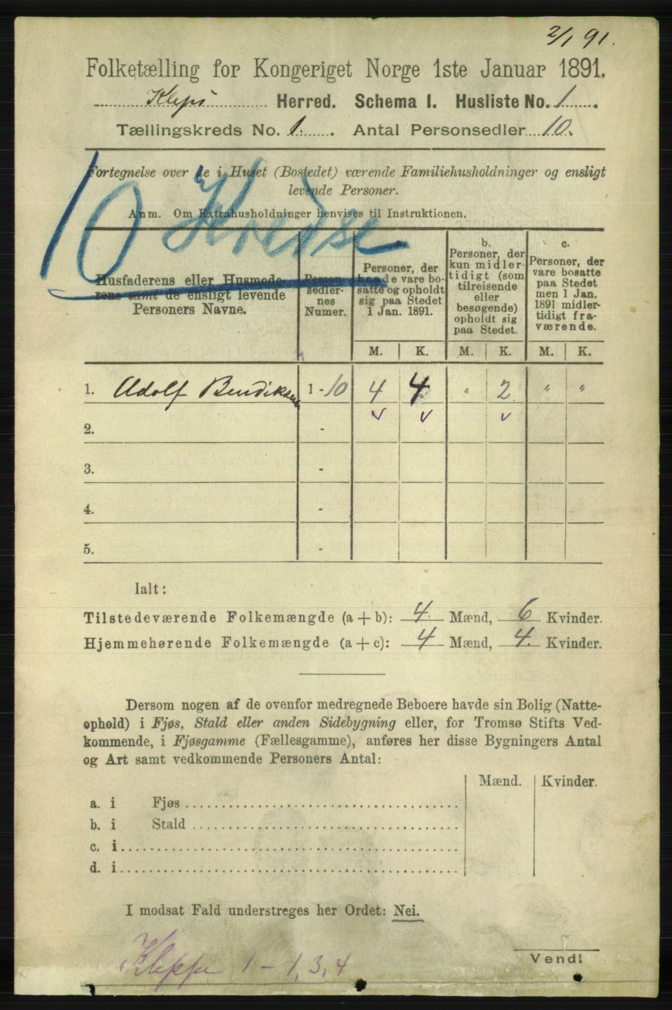 RA, 1891 census for 1120 Klepp, 1891, p. 28