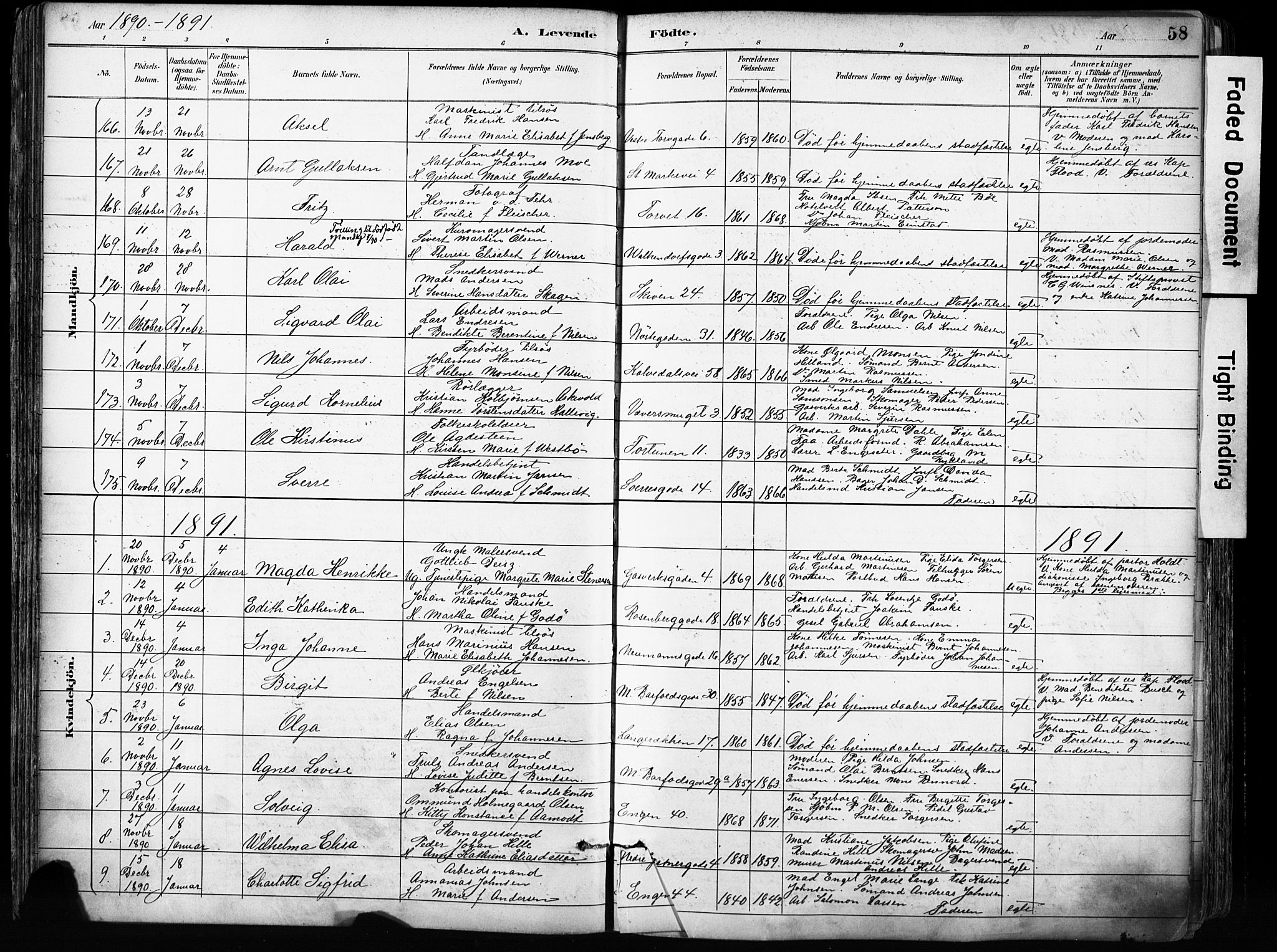 Domkirken sokneprestembete, AV/SAB-A-74801/H/Haa/L0024: Parish register (official) no. B 7, 1888-1903, p. 58