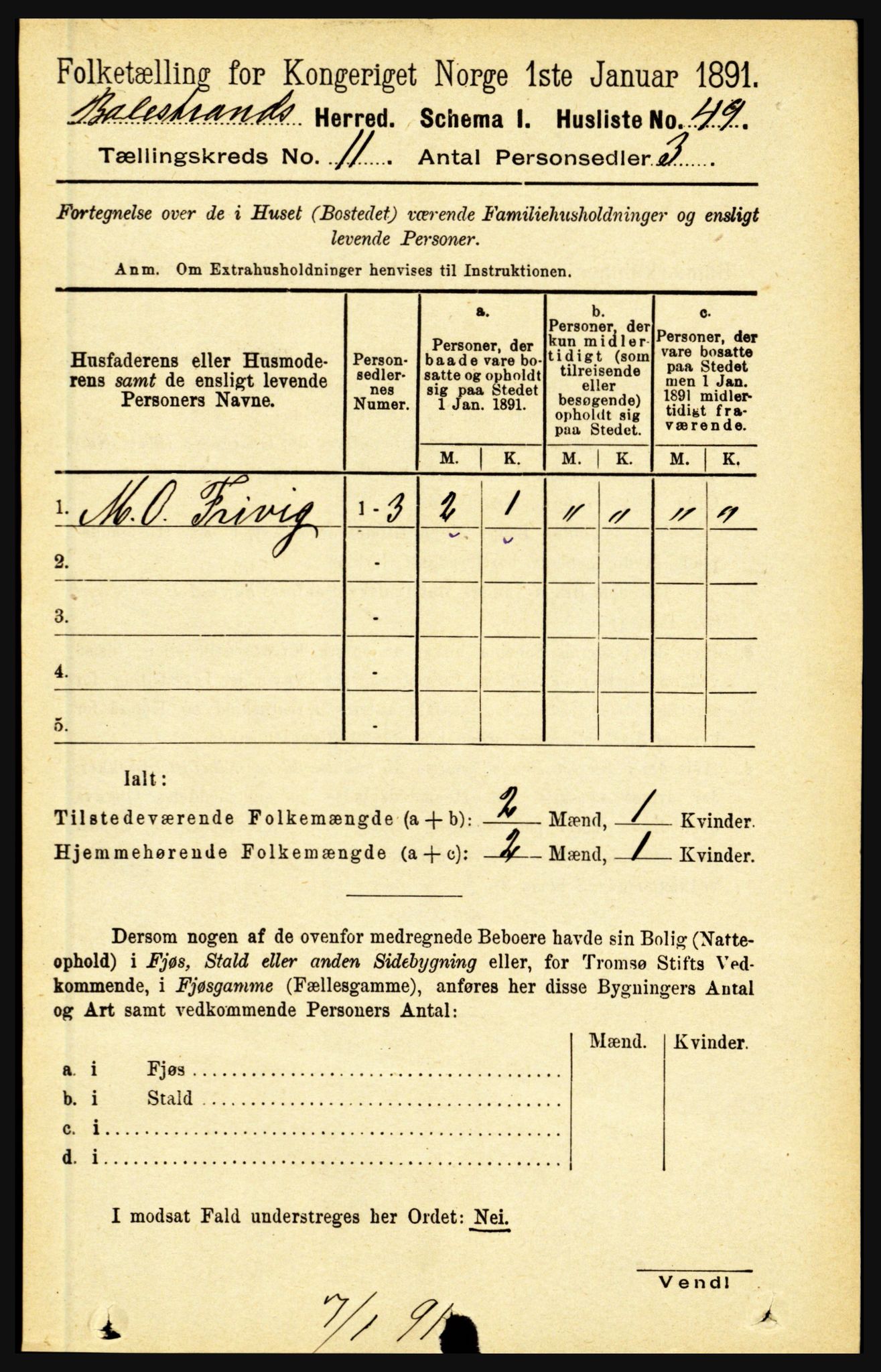 RA, 1891 census for 1418 Balestrand, 1891, p. 2455