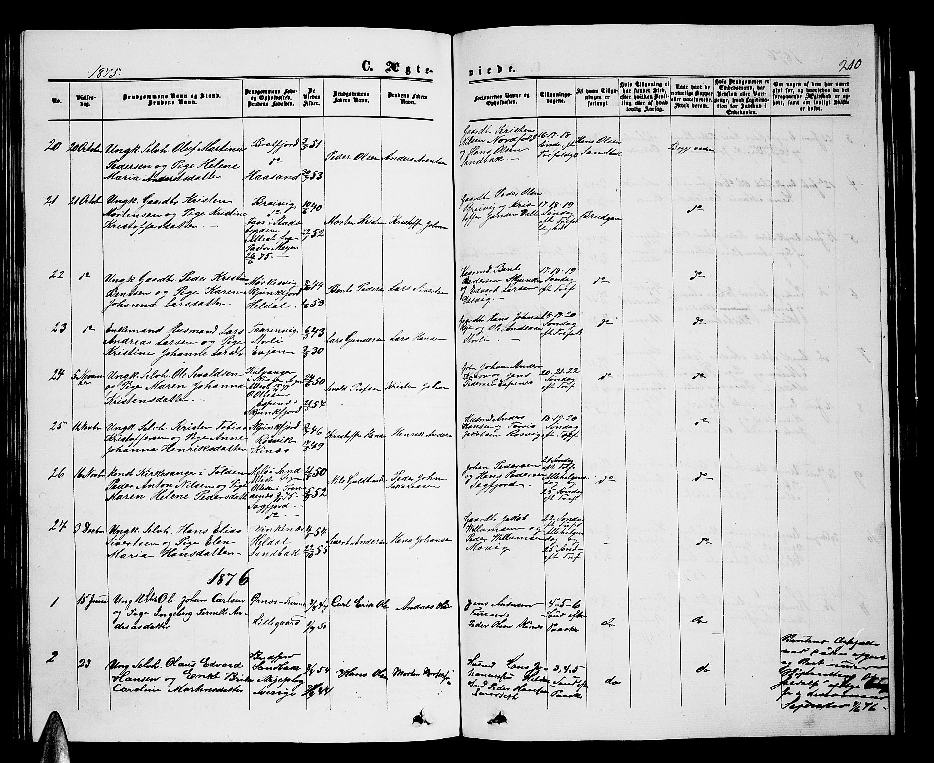 Ministerialprotokoller, klokkerbøker og fødselsregistre - Nordland, AV/SAT-A-1459/853/L0775: Parish register (copy) no. 853C03, 1859-1877, p. 210