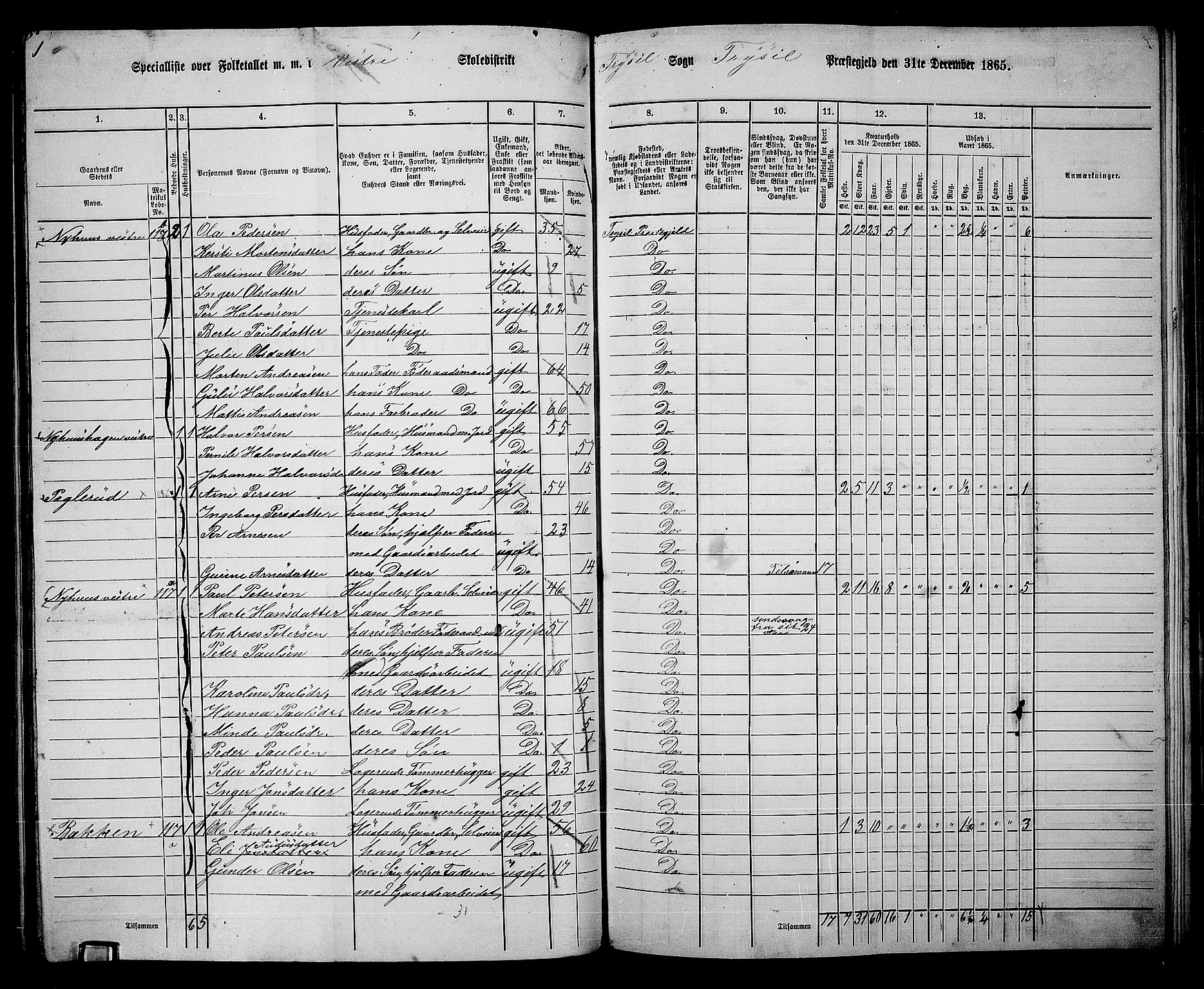 RA, 1865 census for Trysil, 1865, p. 73