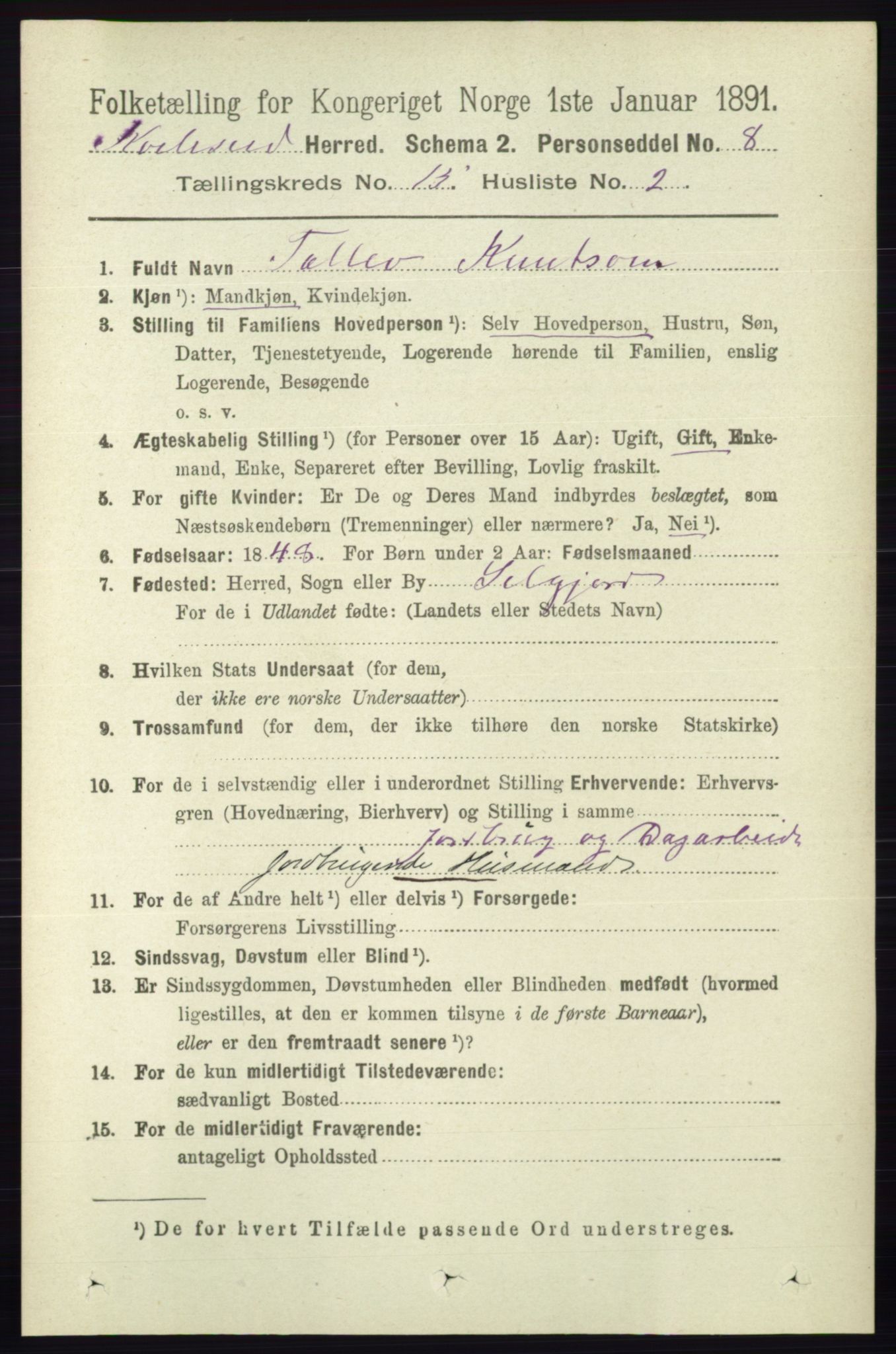 RA, 1891 census for 0829 Kviteseid, 1891, p. 3533