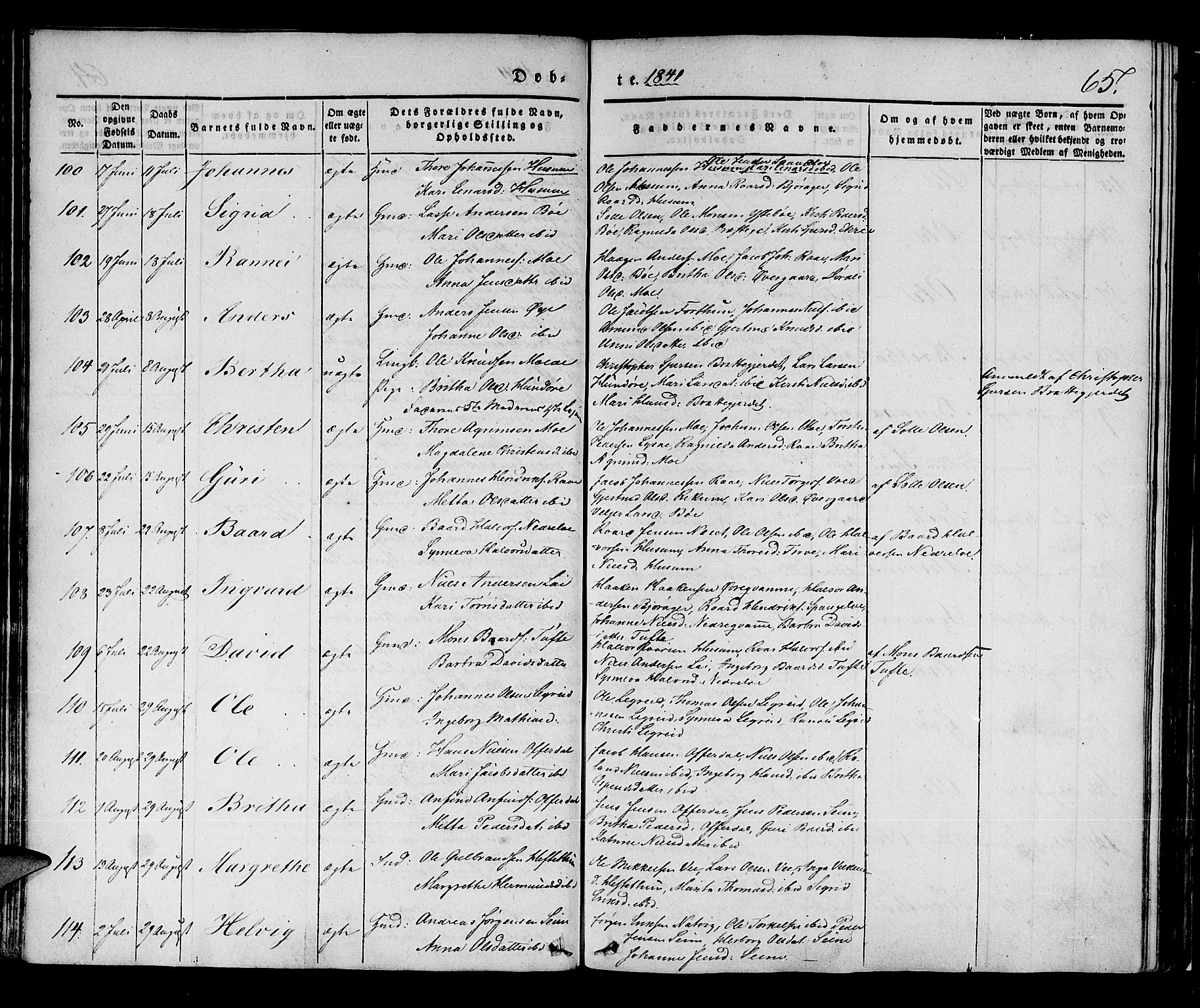 Lærdal sokneprestembete, AV/SAB-A-81201: Parish register (official) no. A 6, 1835-1849, p. 65