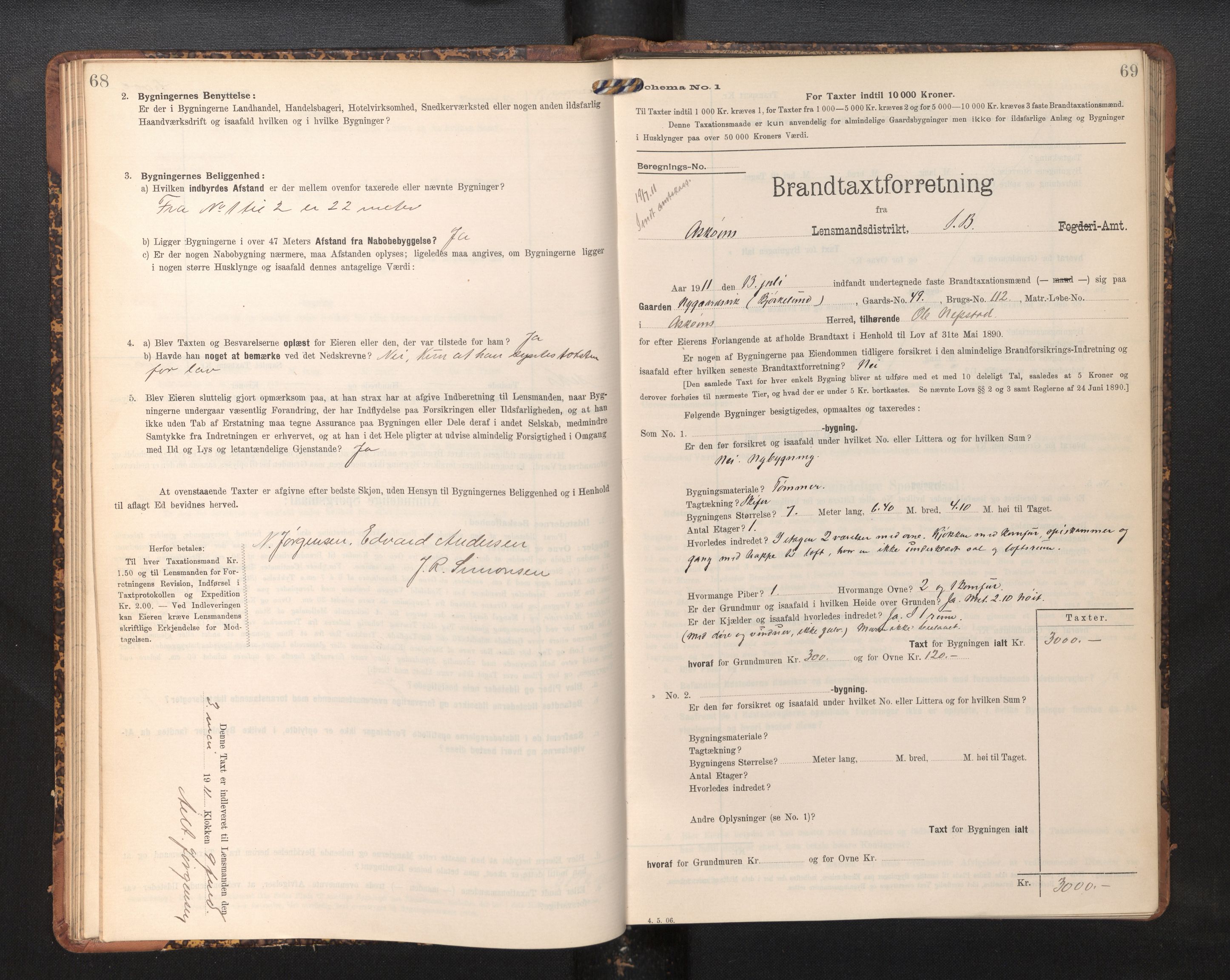 Lensmannen i Askøy, SAB/A-31001/0012/L0006: Branntakstprotokoll, skjematakst, Laksevåg, 1907-1917, p. 68-69