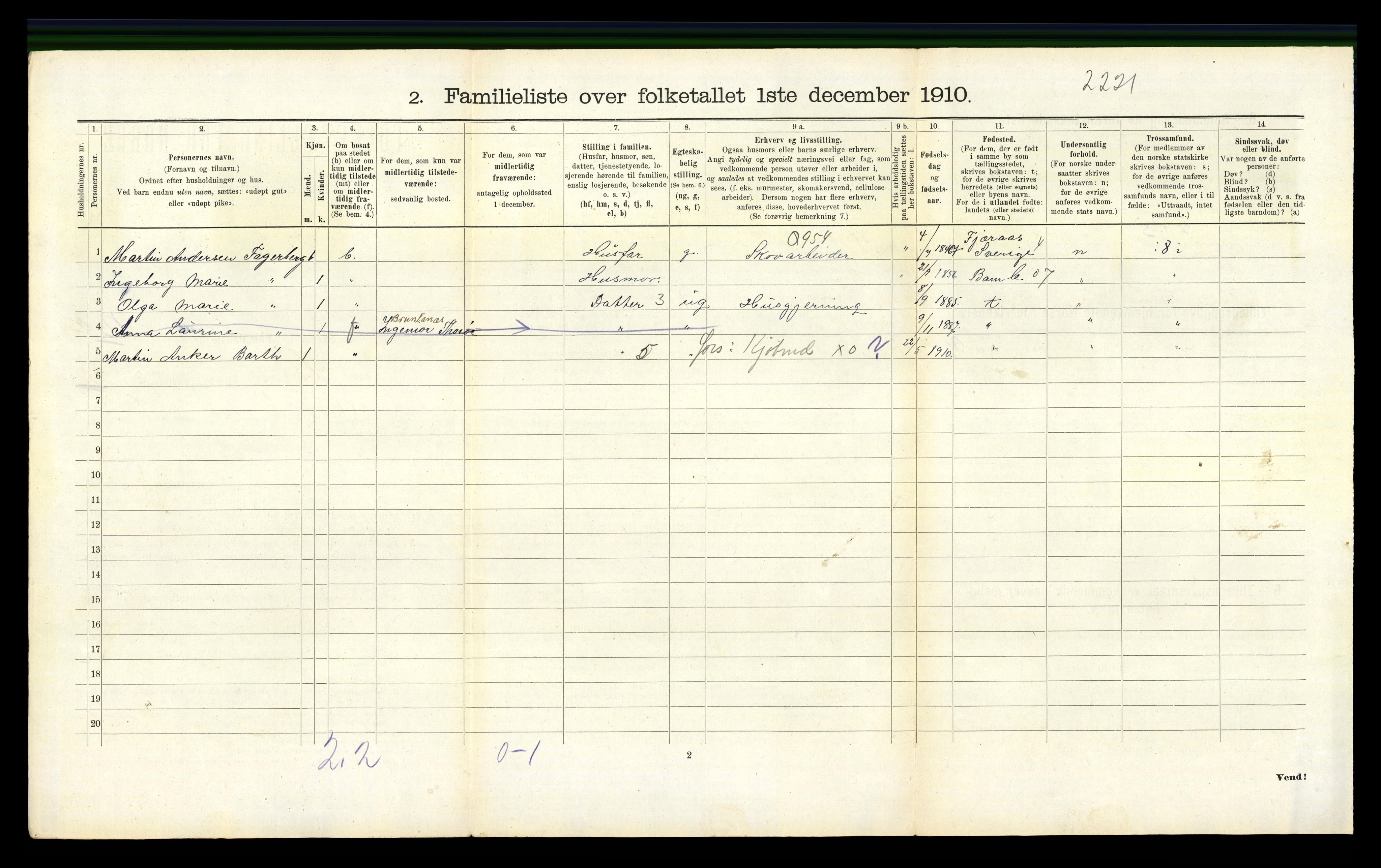 RA, 1910 census for Larvik, 1910, p. 6678