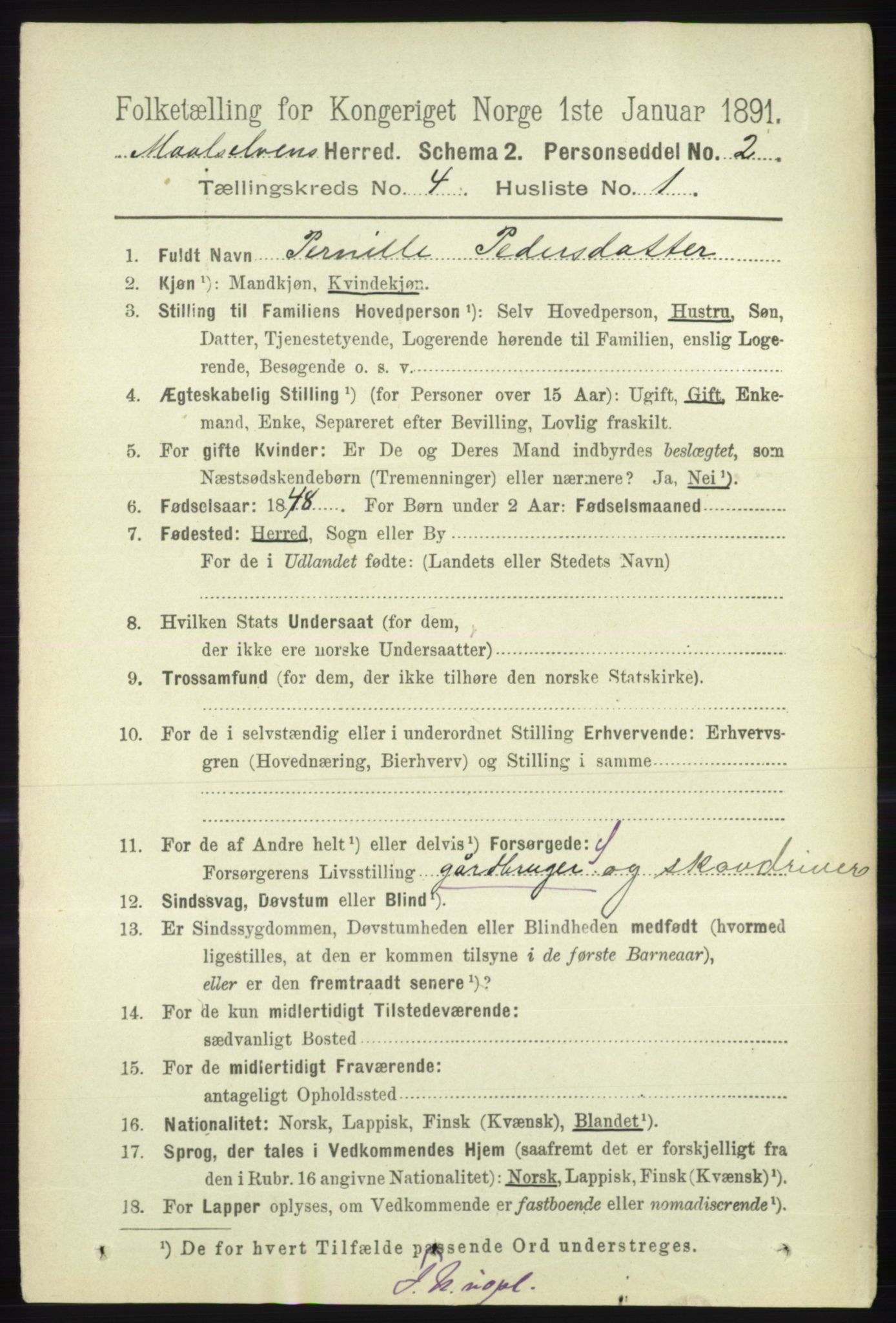 RA, 1891 census for 1924 Målselv, 1891, p. 1078