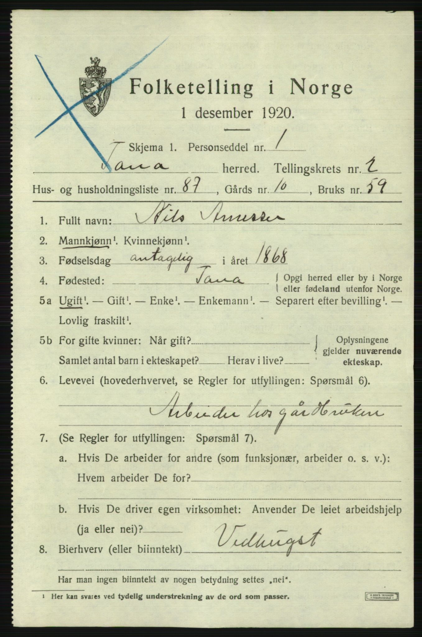 SATØ, 1920 census for Tana, 1920, p. 2352