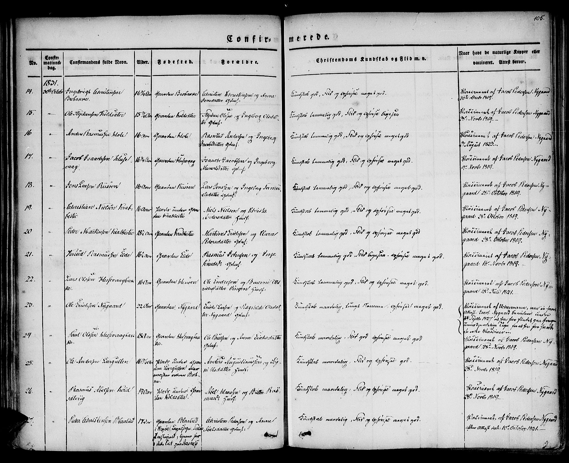 Davik sokneprestembete, AV/SAB-A-79701/H/Haa/Haaa/L0004: Parish register (official) no. A 4, 1830-1849, p. 105