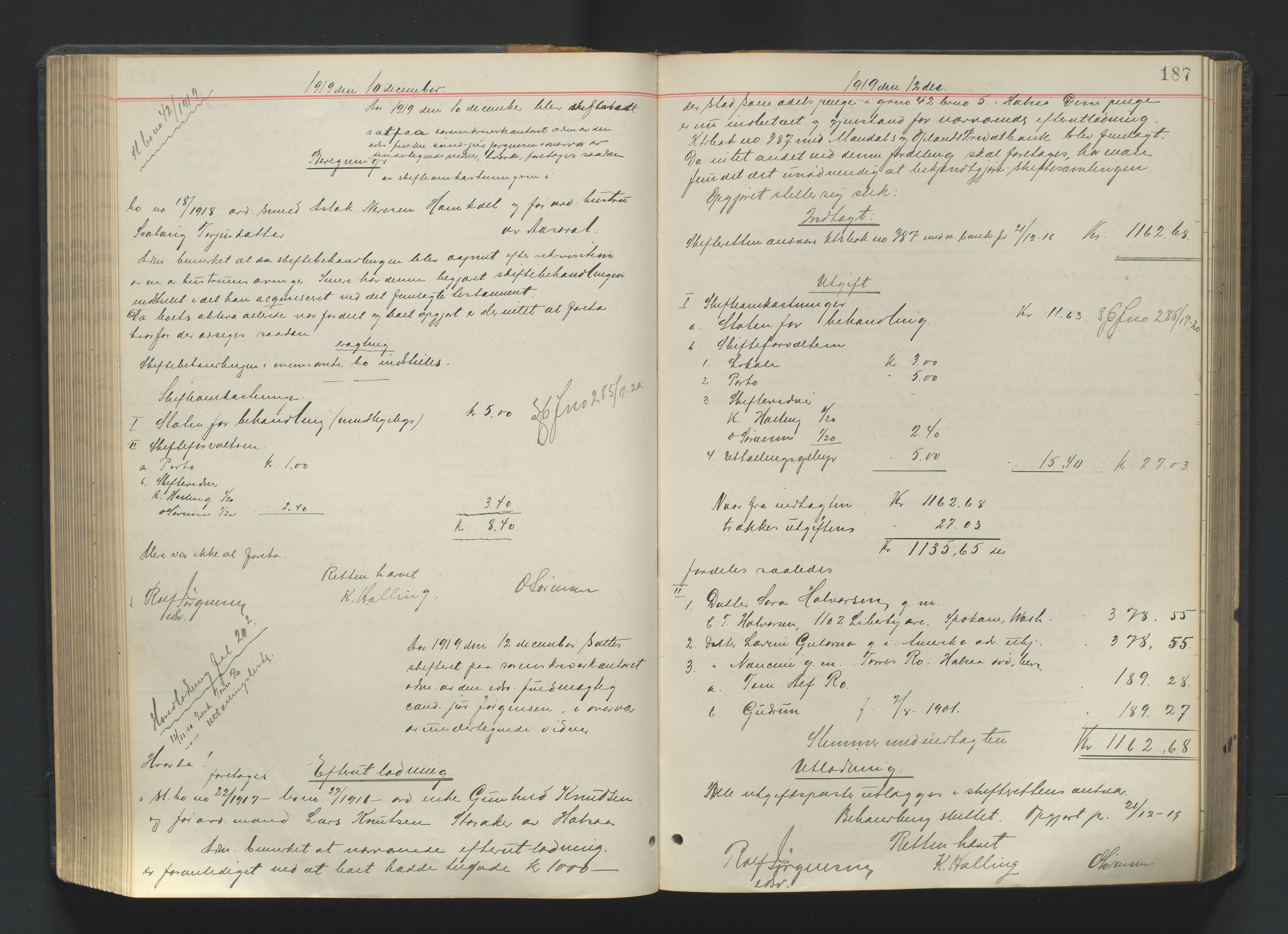 Mandal sorenskriveri, AV/SAK-1221-0005/001/H/Hc/L0099: Skifteutlodningsprotokoll nr 8, 1917-1923, p. 187