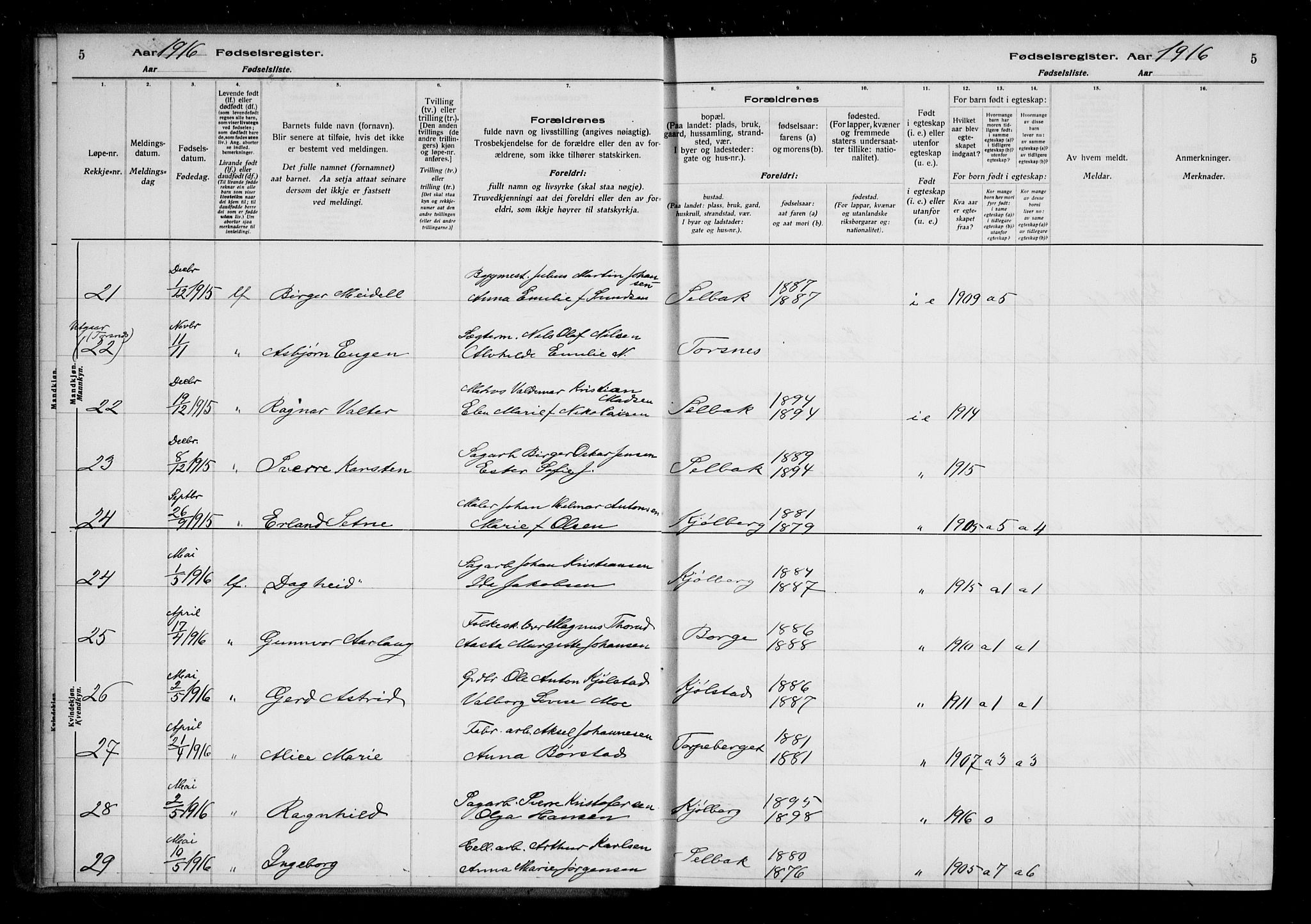 Borge prestekontor Kirkebøker, AV/SAO-A-10903/J/Ja/L0001: Birth register no. I 1, 1916-1925, p. 5