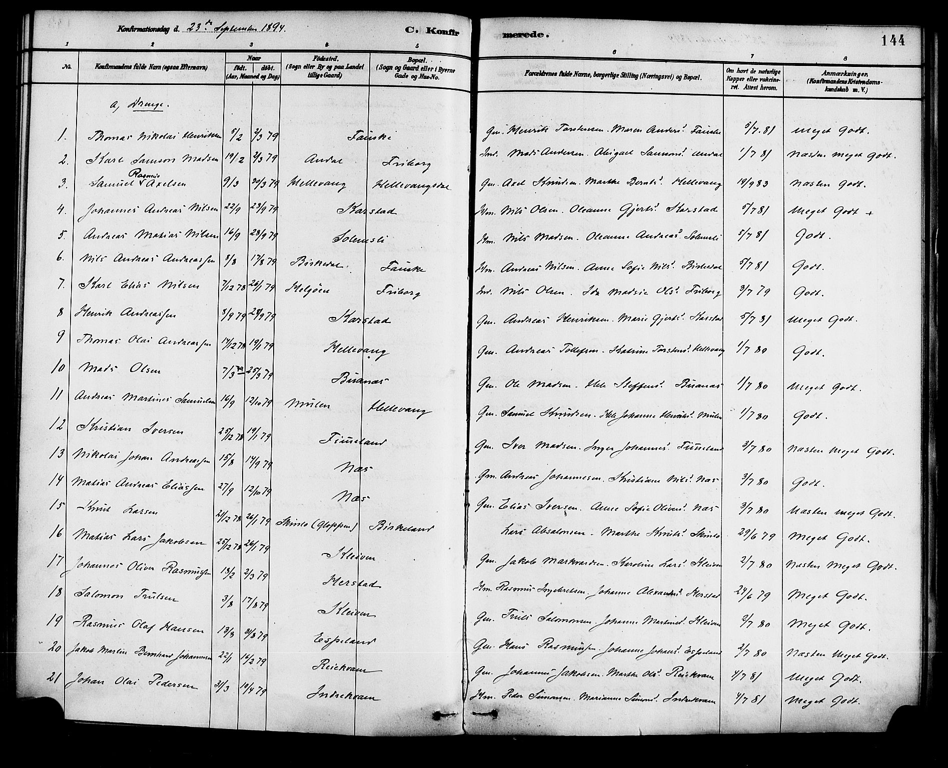 Førde sokneprestembete, SAB/A-79901/H/Haa/Haad/L0001: Parish register (official) no. D 1, 1881-1898, p. 144