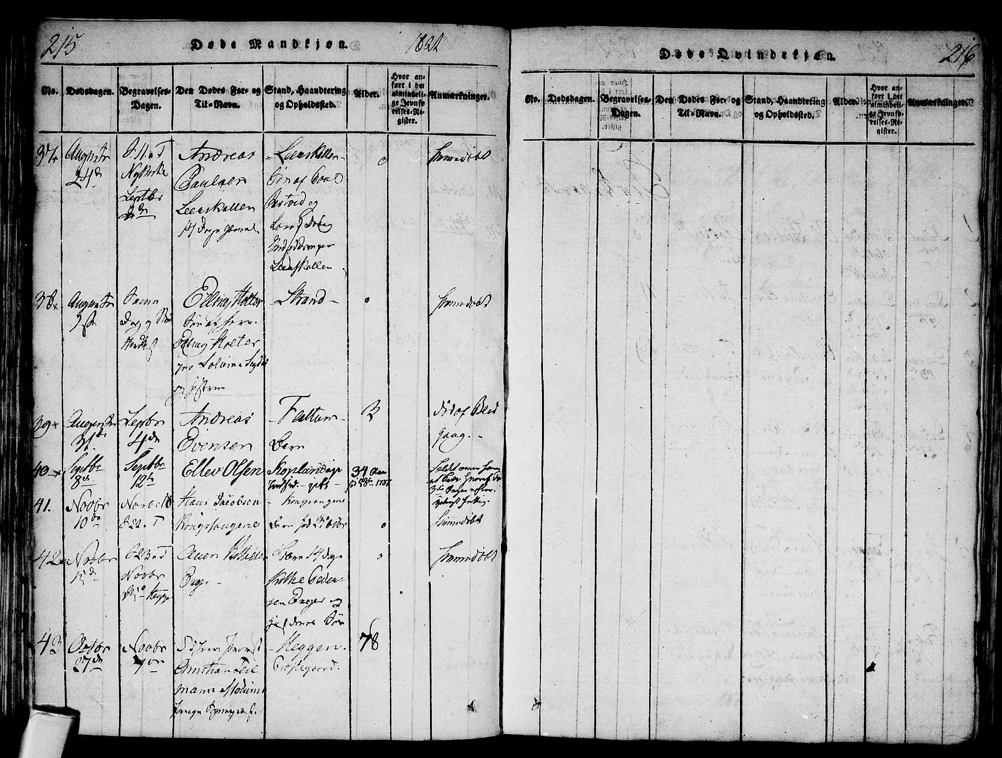 Modum kirkebøker, AV/SAKO-A-234/F/Fa/L0004: Parish register (official) no. 4, 1818-1824, p. 215-216