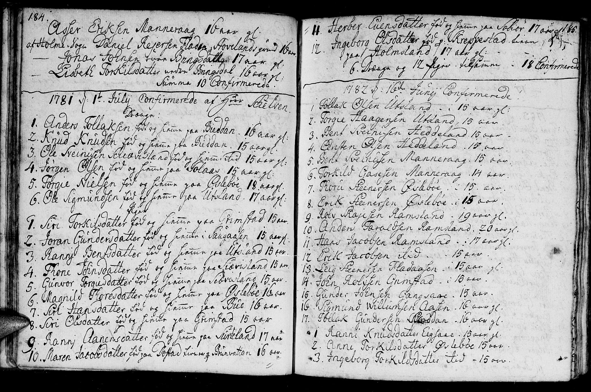 Holum sokneprestkontor, SAK/1111-0022/F/Fa/Fac/L0001: Parish register (official) no. A 1, 1773-1820, p. 184-185