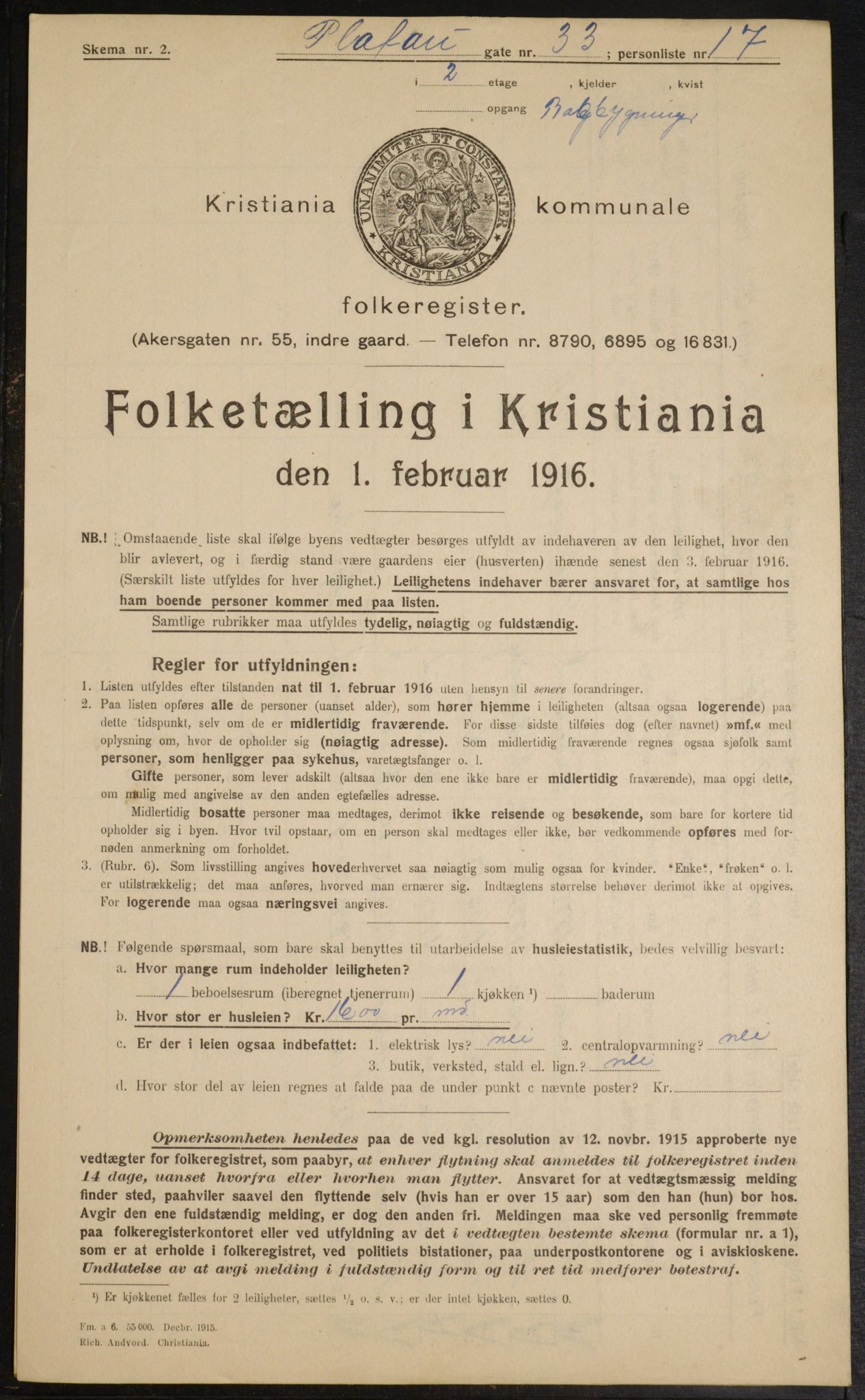 OBA, Municipal Census 1916 for Kristiania, 1916, p. 82805