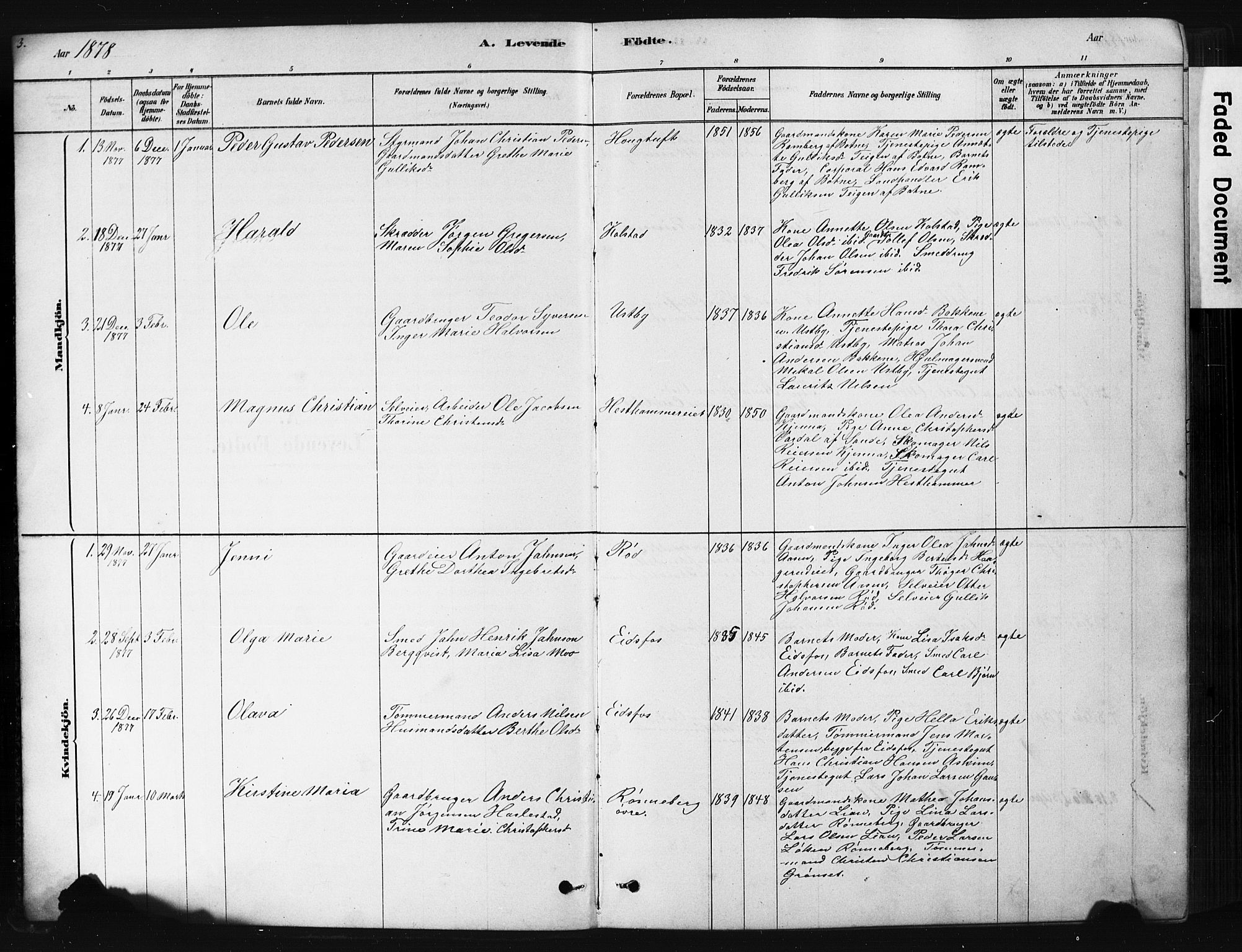 Hof kirkebøker, AV/SAKO-A-64/G/Ga/L0004: Parish register (copy) no. I 4, 1878-1930, p. 3