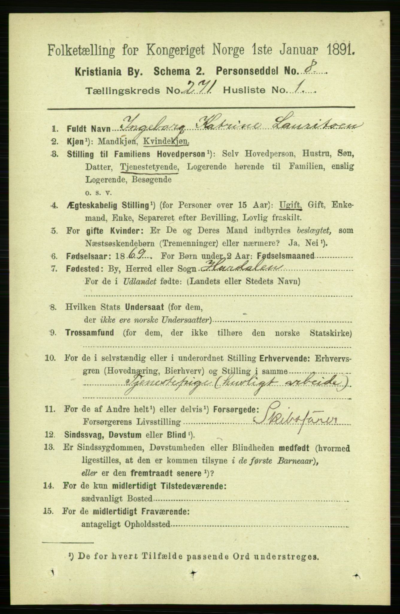 RA, 1891 census for 0301 Kristiania, 1891, p. 164575