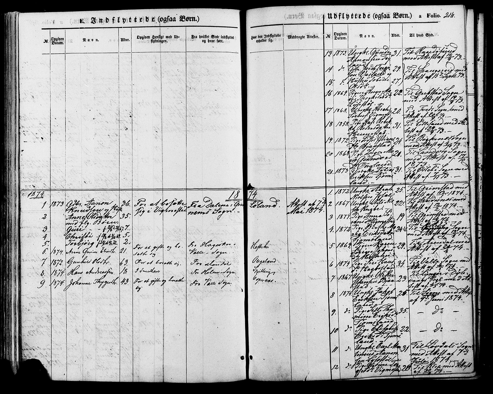 Nord-Audnedal sokneprestkontor, AV/SAK-1111-0032/F/Fa/Fab/L0002: Parish register (official) no. A 2, 1859-1882, p. 216