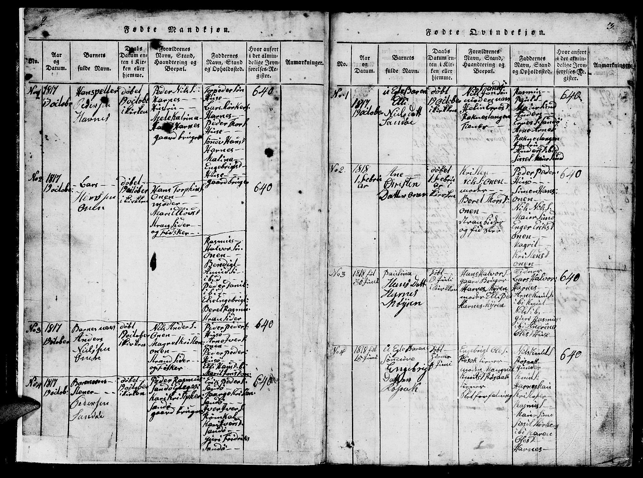 Ministerialprotokoller, klokkerbøker og fødselsregistre - Møre og Romsdal, SAT/A-1454/561/L0731: Parish register (copy) no. 561C01, 1817-1867, p. 2-3