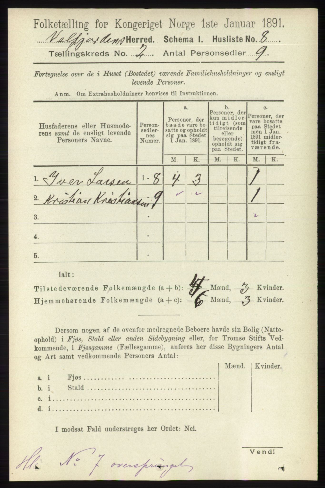 RA, 1891 census for 1813 Velfjord, 1891, p. 487