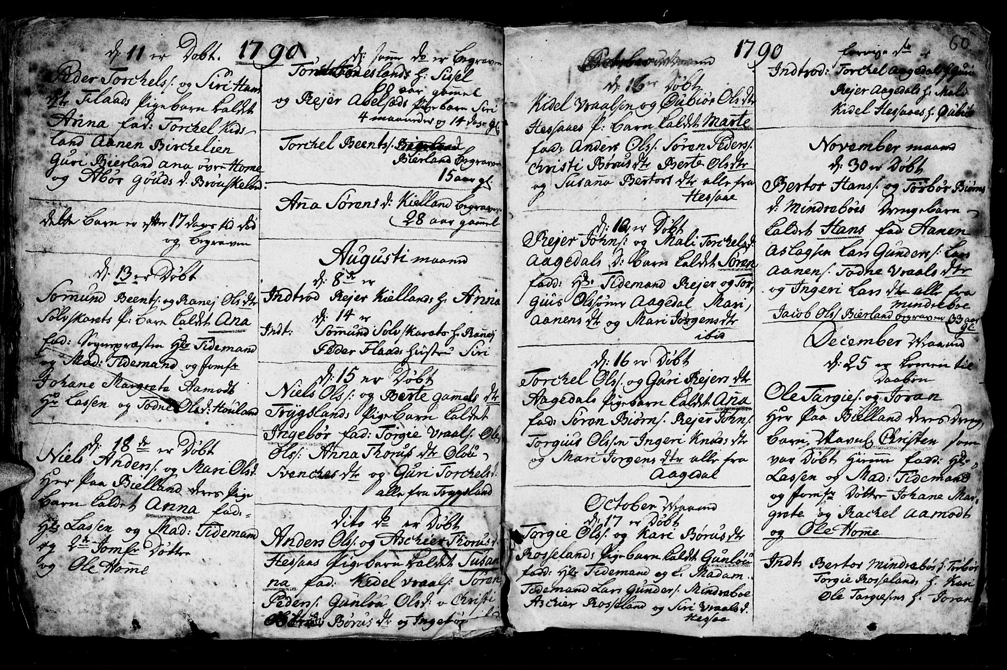Bjelland sokneprestkontor, SAK/1111-0005/F/Fb/Fba/L0002: Parish register (copy) no. B 2, 1753-1792, p. 60