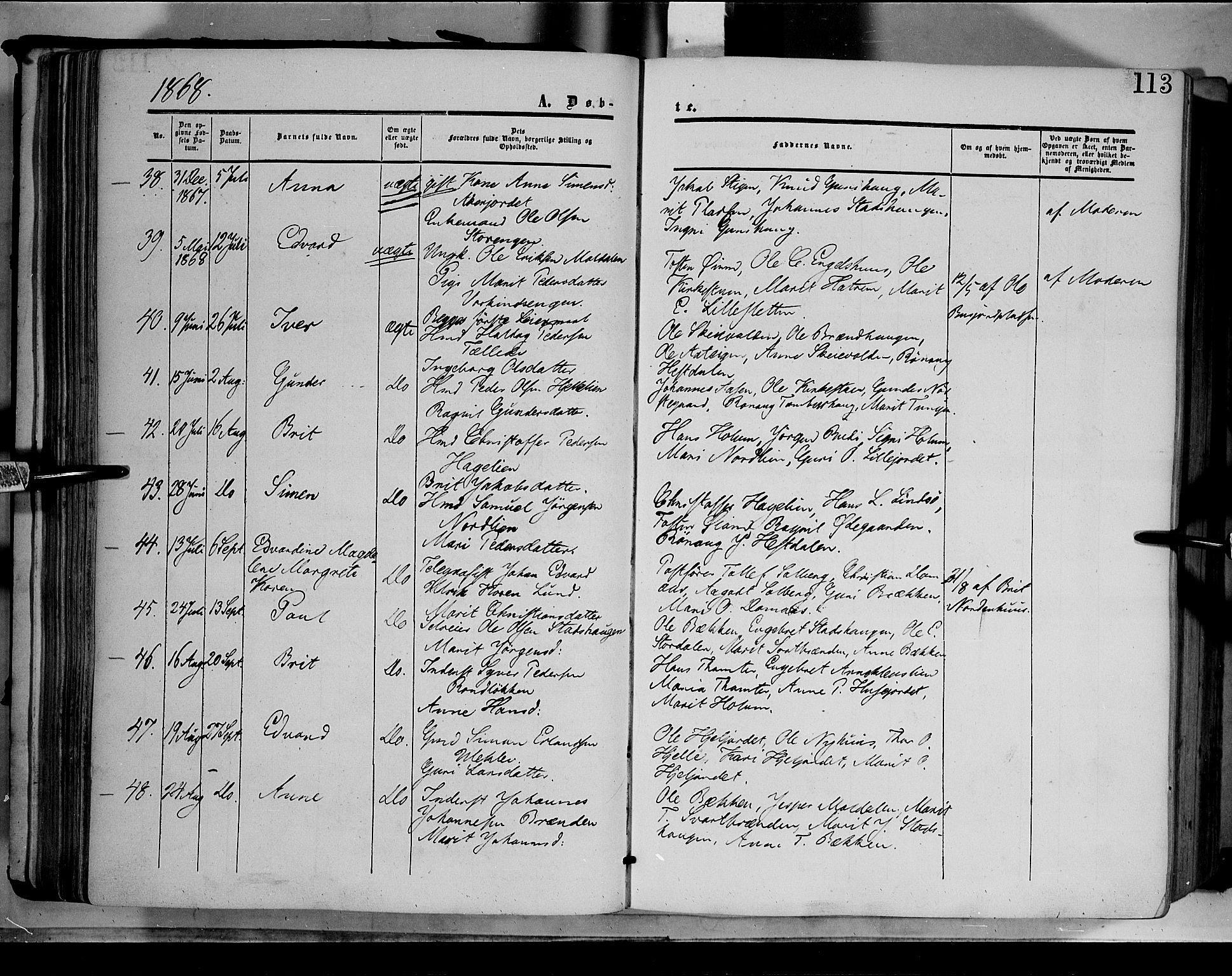 Dovre prestekontor, SAH/PREST-066/H/Ha/Haa/L0001: Parish register (official) no. 1, 1854-1878, p. 113