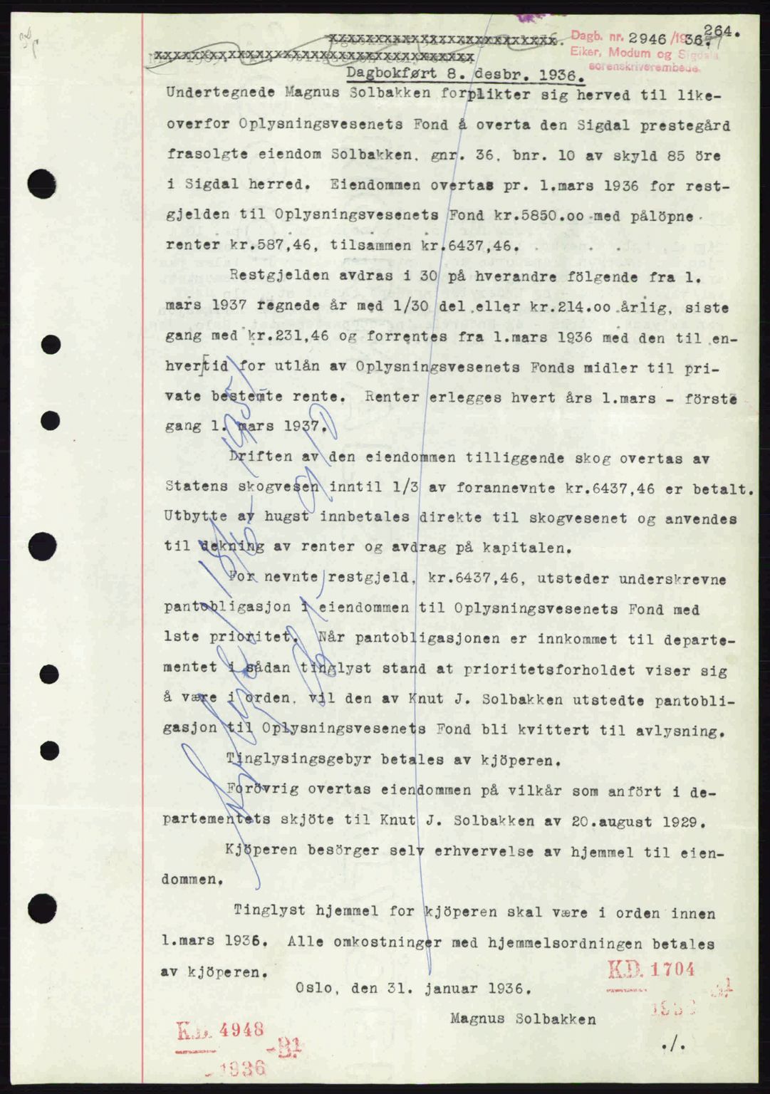 Eiker, Modum og Sigdal sorenskriveri, SAKO/A-123/G/Ga/Gab/L0034: Mortgage book no. A4, 1936-1937, Diary no: : 2946/1936