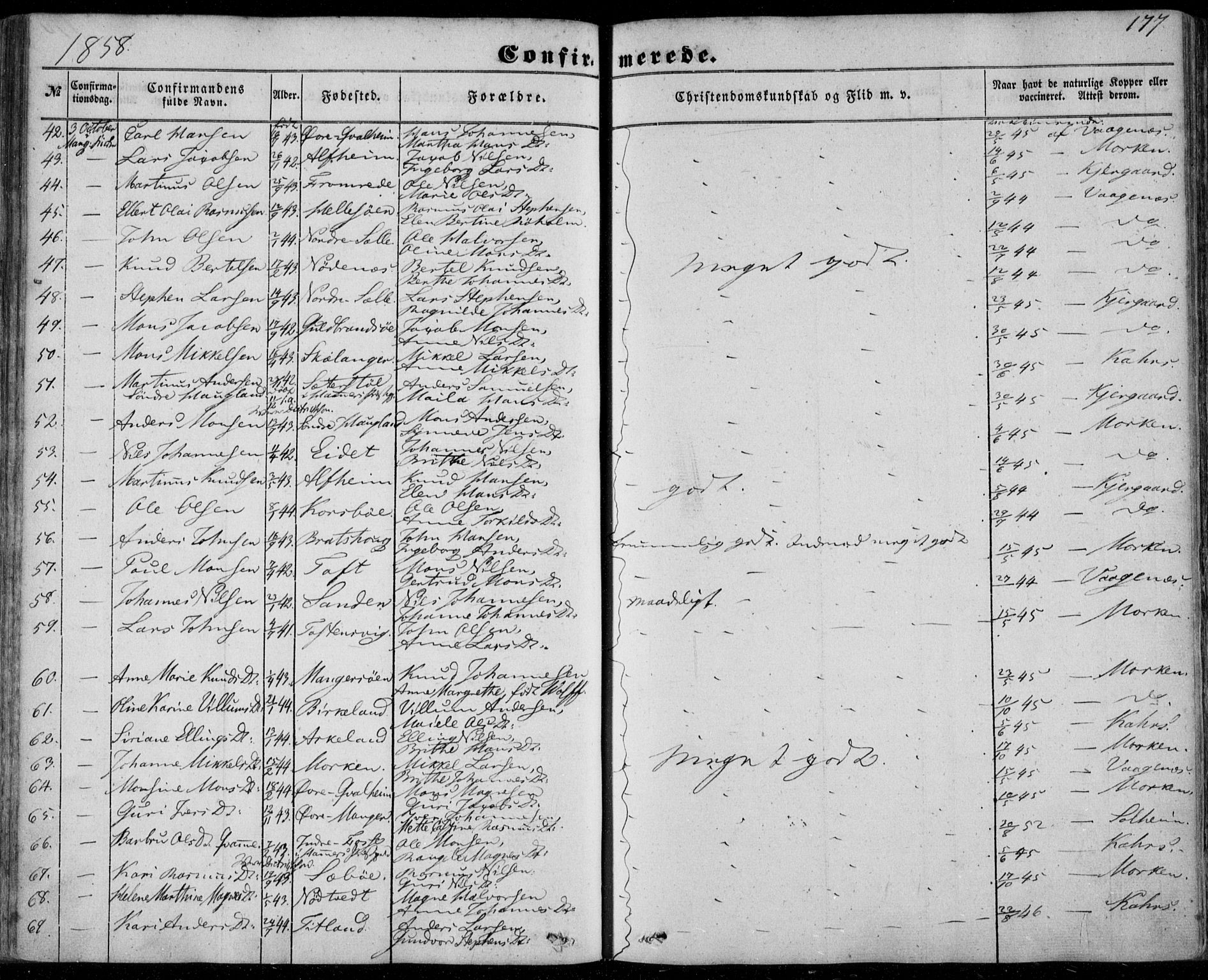 Manger sokneprestembete, AV/SAB-A-76801/H/Haa: Parish register (official) no. A 6, 1849-1859, p. 177