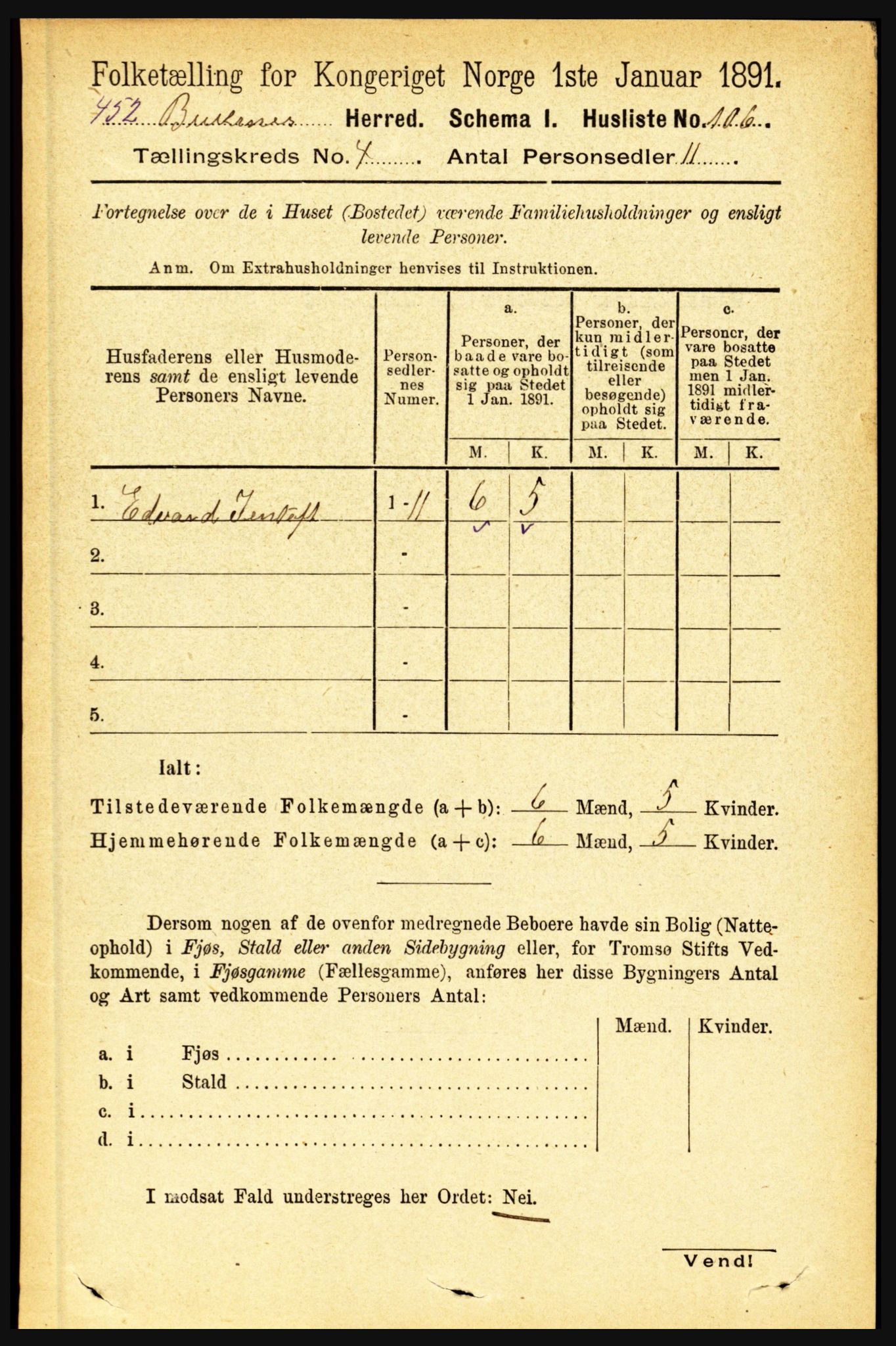 RA, 1891 census for 1860 Buksnes, 1891, p. 3006