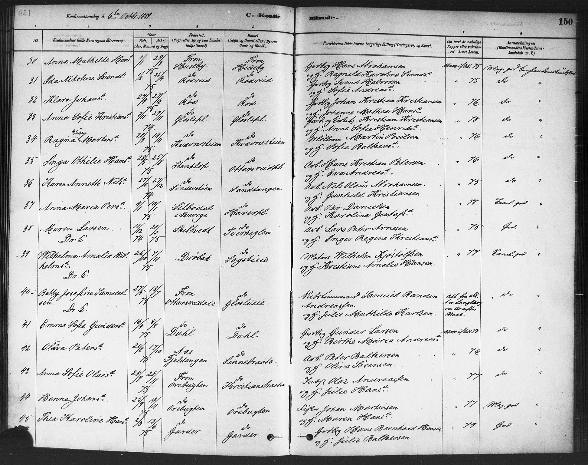 Drøbak prestekontor Kirkebøker, AV/SAO-A-10142a/F/Fc/L0002: Parish register (official) no. III 2, 1878-1891, p. 150