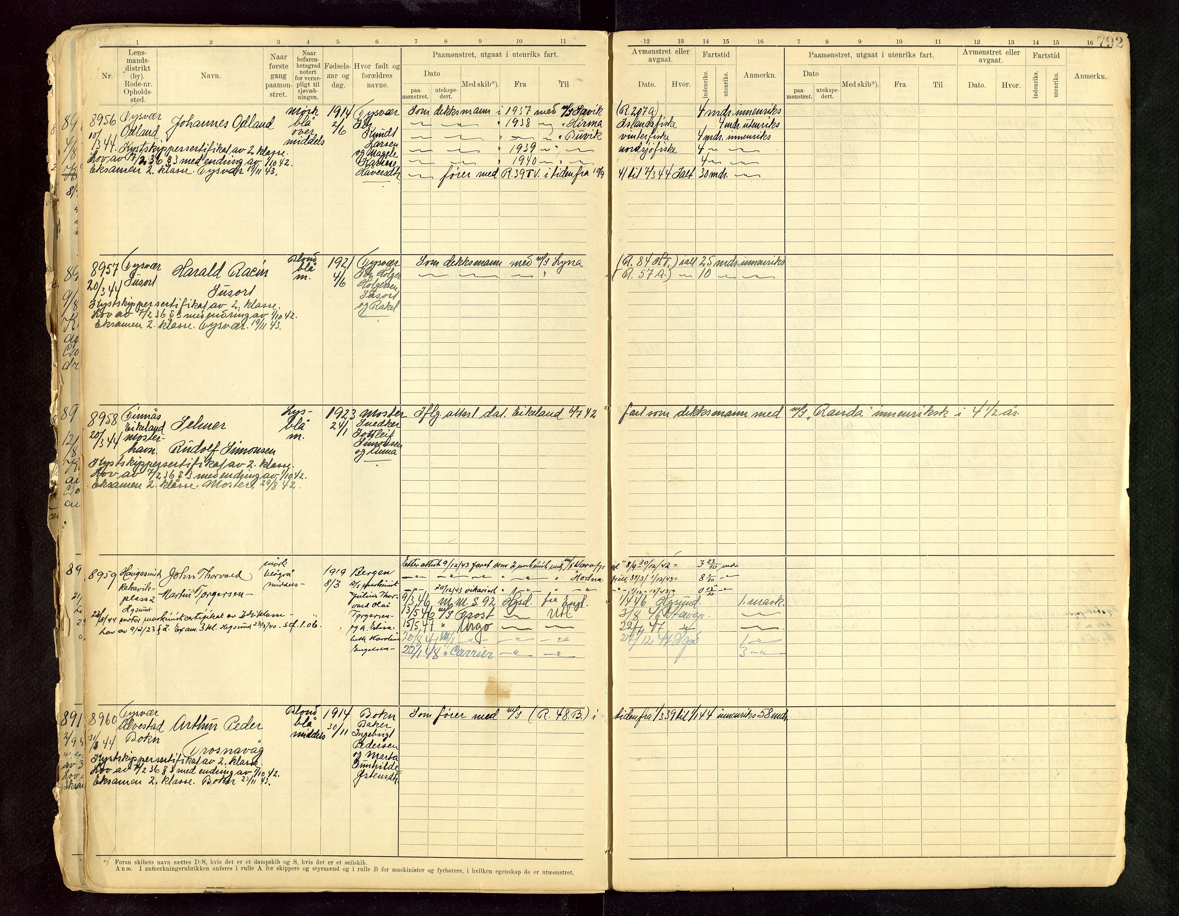 Haugesund sjømannskontor, AV/SAST-A-102007/F/Fb/Fbb/L0015: Sjøfartsrulle A Haugesund krets I nr 5001-8970, 1912-1948, p. 792