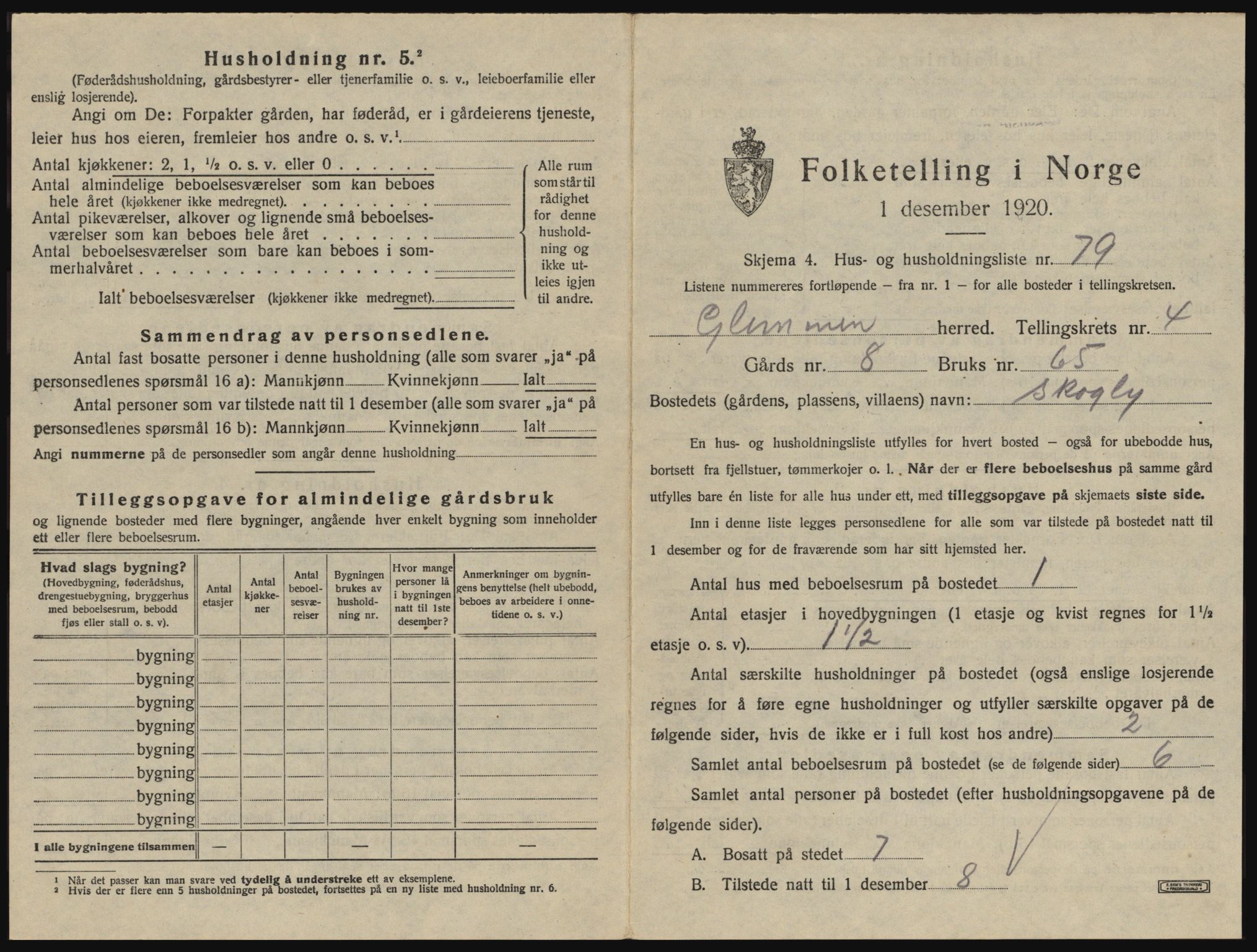 SAO, 1920 census for Glemmen, 1920, p. 1345