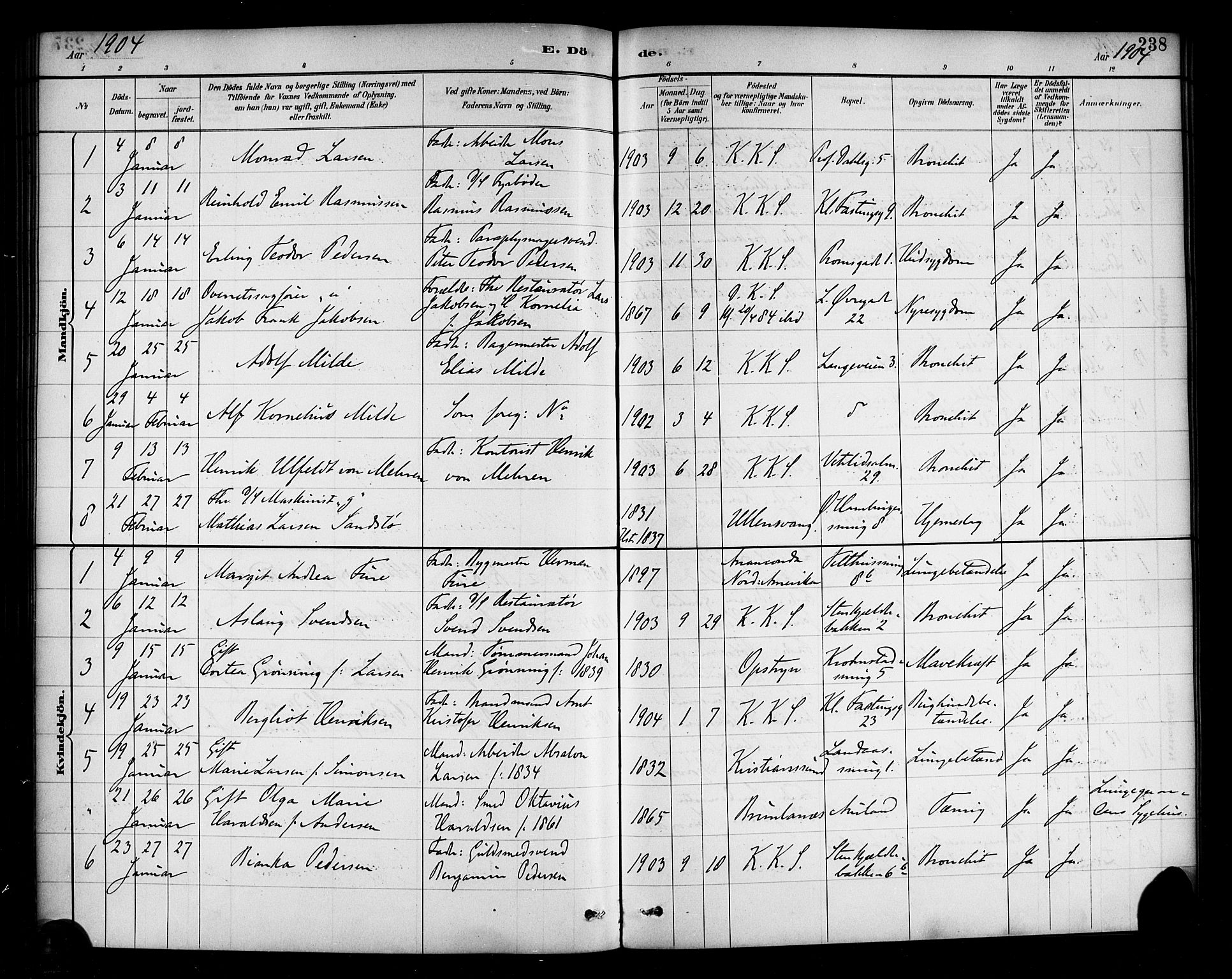 Korskirken sokneprestembete, SAB/A-76101/H/Haa/L0047: Parish register (official) no. E 5, 1884-1910, p. 238