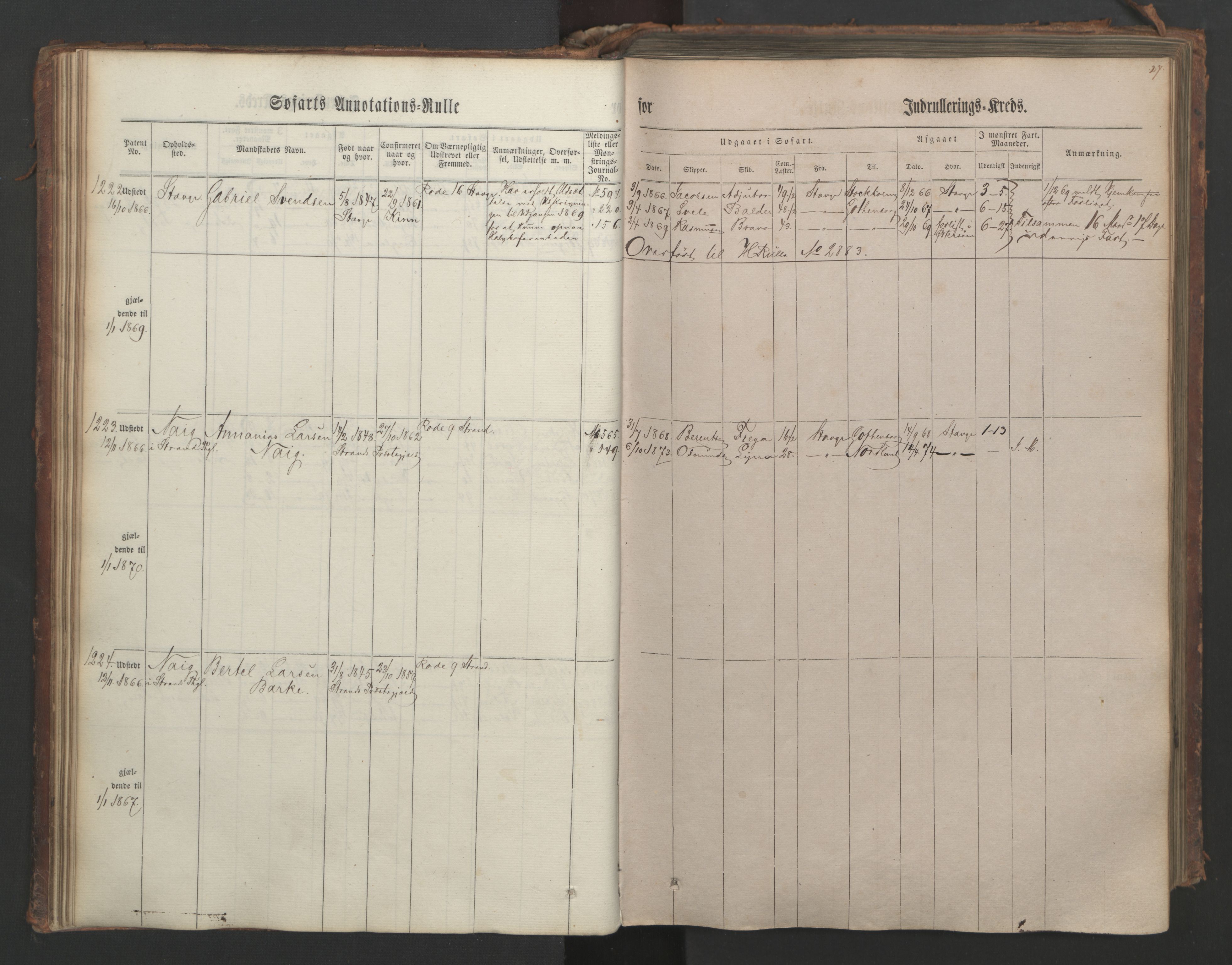 Stavanger sjømannskontor, AV/SAST-A-102006/F/Ff/L0003: Annotasjonsrulle, patentnr. 1144-1761, 1866, p. 35