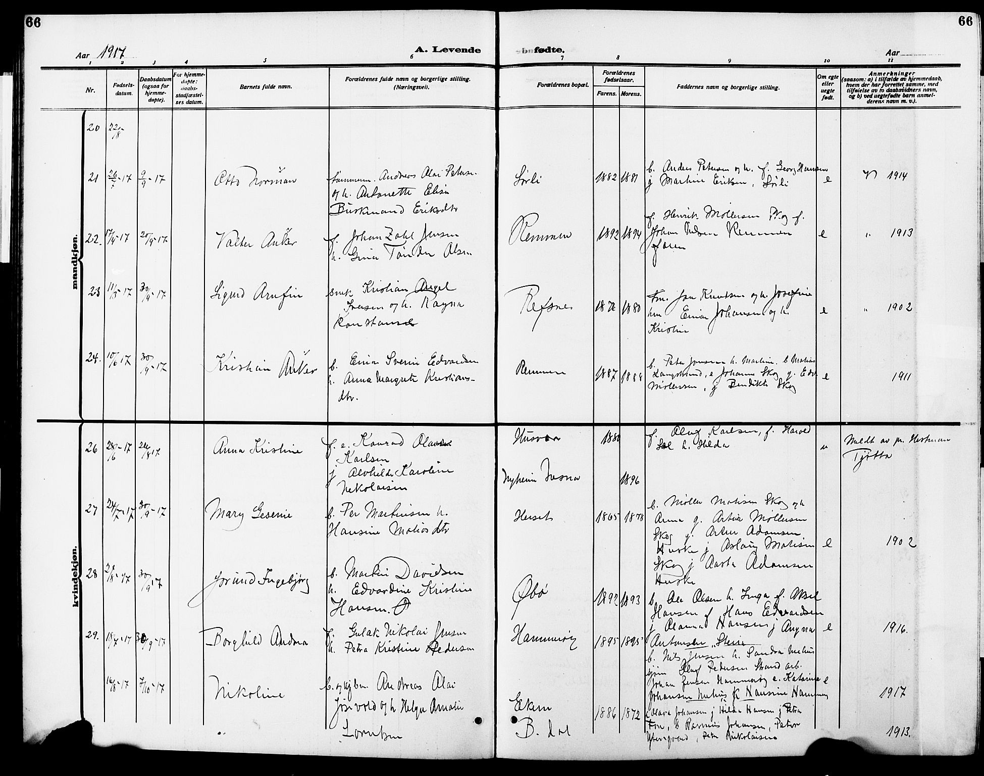 Ministerialprotokoller, klokkerbøker og fødselsregistre - Nordland, AV/SAT-A-1459/838/L0560: Parish register (copy) no. 838C07, 1910-1928, p. 66