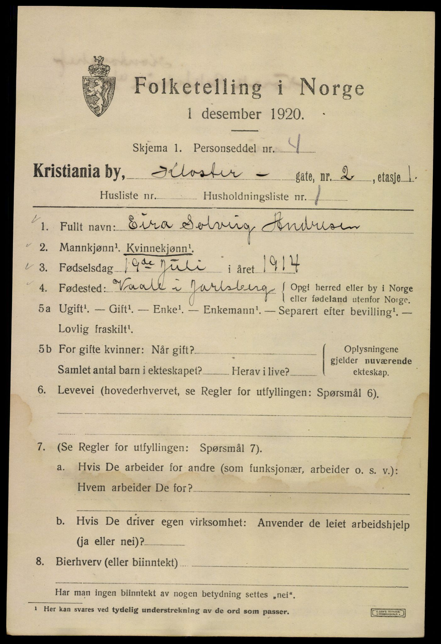 SAO, 1920 census for Kristiania, 1920, p. 344973