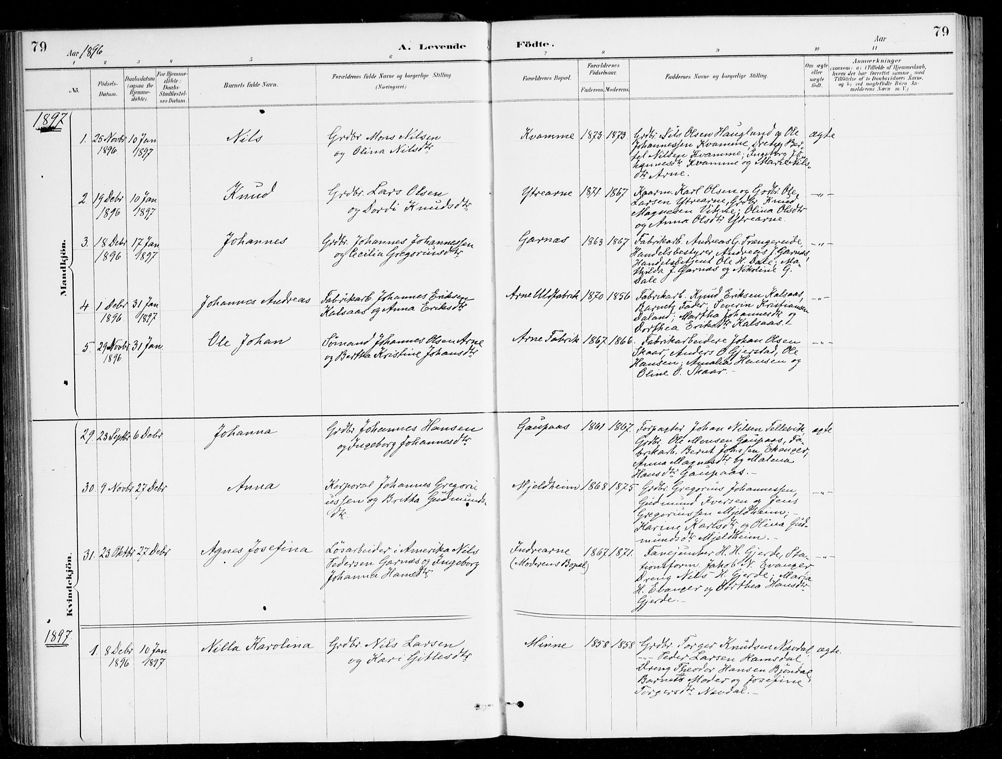 Haus sokneprestembete, AV/SAB-A-75601/H/Haa/Haad/L0001: Parish register (official) no. D 1, 1887-1898, p. 79