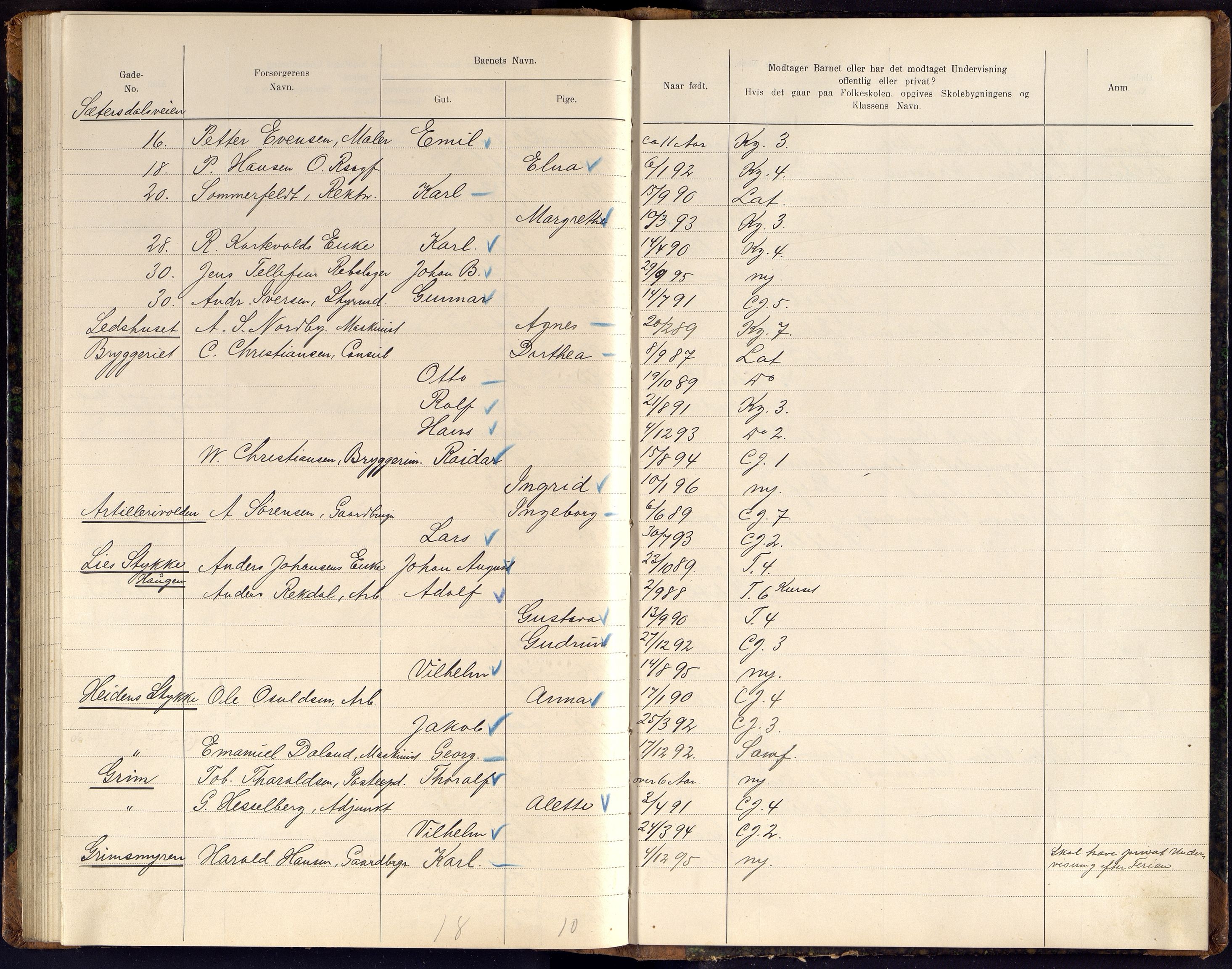 Kristiansand By - Skolekommisjonen/ -Styret, ARKSOR/1001KG510/J/Jb/L0011: Barnetelling, 1902, p. 191-192