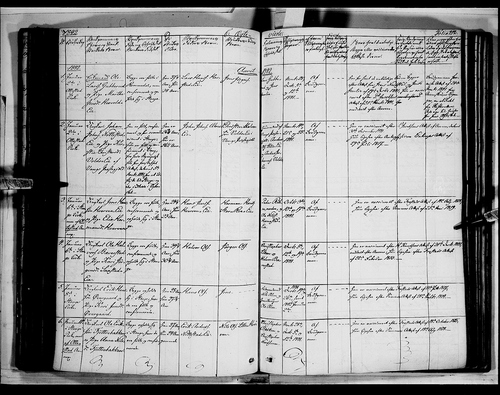 Stange prestekontor, SAH/PREST-002/K/L0010: Parish register (official) no. 10, 1835-1845, p. 212