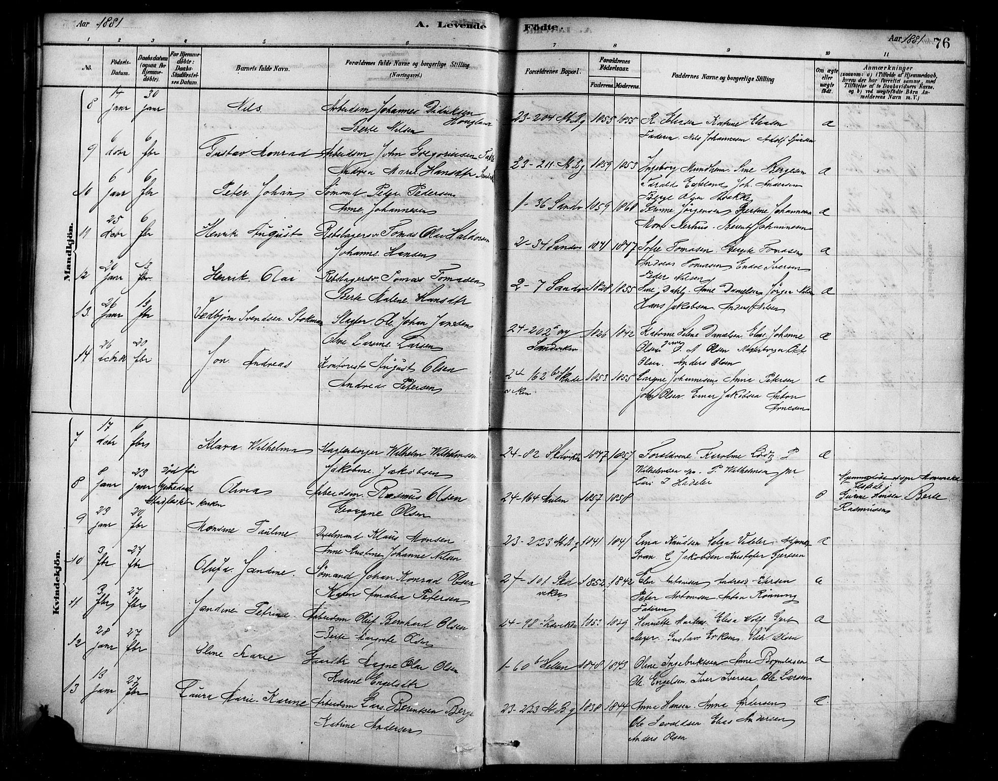 Sandviken Sokneprestembete, AV/SAB-A-77601/H/Ha/L0004: Parish register (official) no. B 1, 1878-1891, p. 76