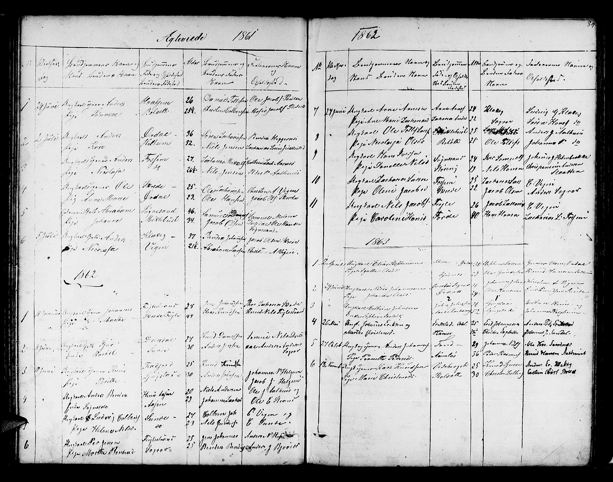 Jølster sokneprestembete, SAB/A-80701/H/Hab/Habb/L0001: Parish register (copy) no. B 1, 1853-1887, p. 84
