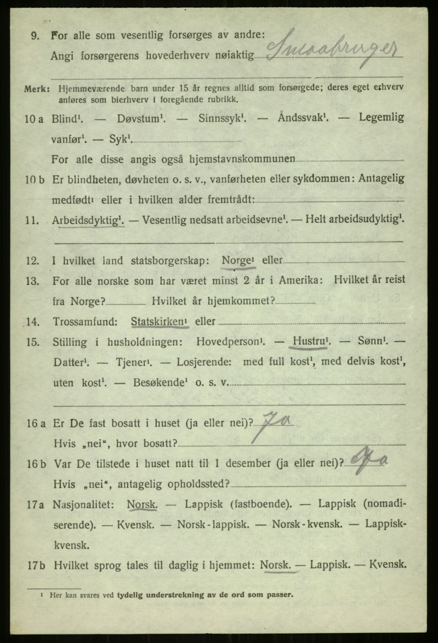 SATØ, 1920 census for Balsfjord, 1920, p. 3847