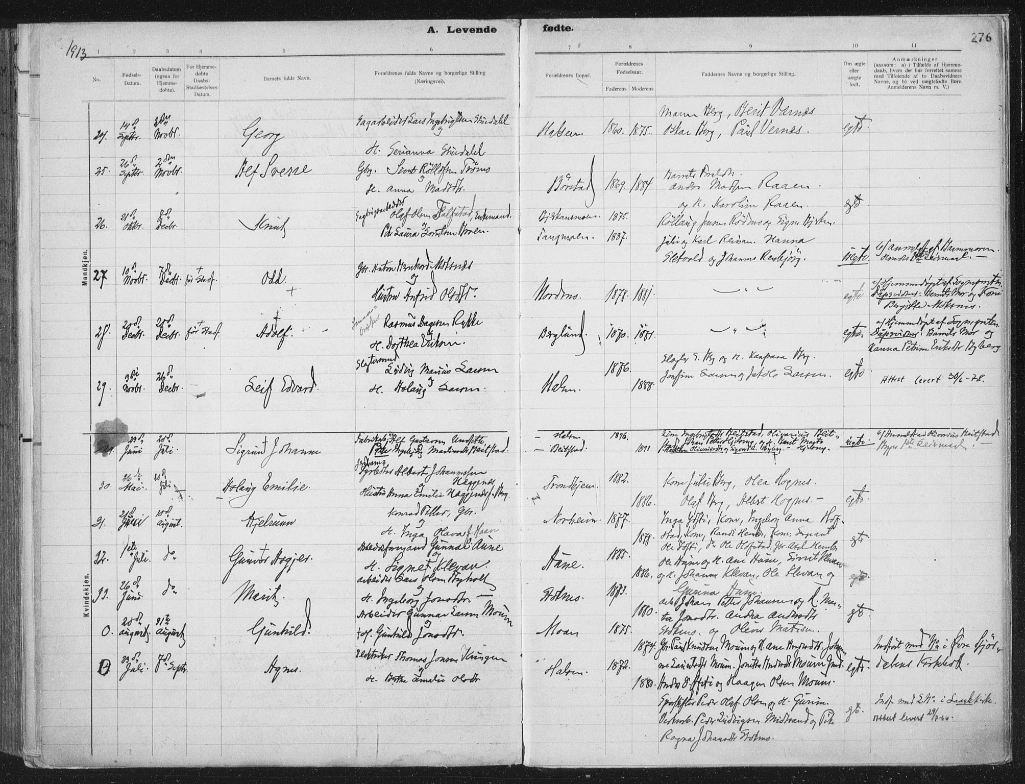 Ministerialprotokoller, klokkerbøker og fødselsregistre - Nord-Trøndelag, SAT/A-1458/709/L0082: Parish register (official) no. 709A22, 1896-1916, p. 276