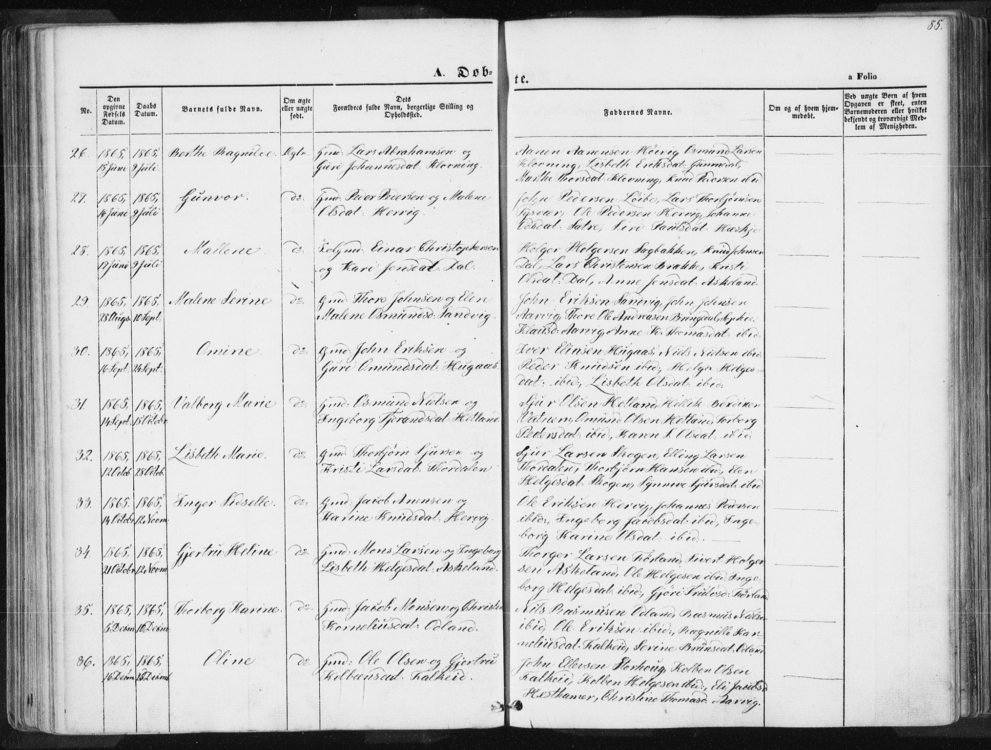 Tysvær sokneprestkontor, AV/SAST-A -101864/H/Ha/Haa/L0003: Parish register (official) no. A 3, 1856-1865, p. 85