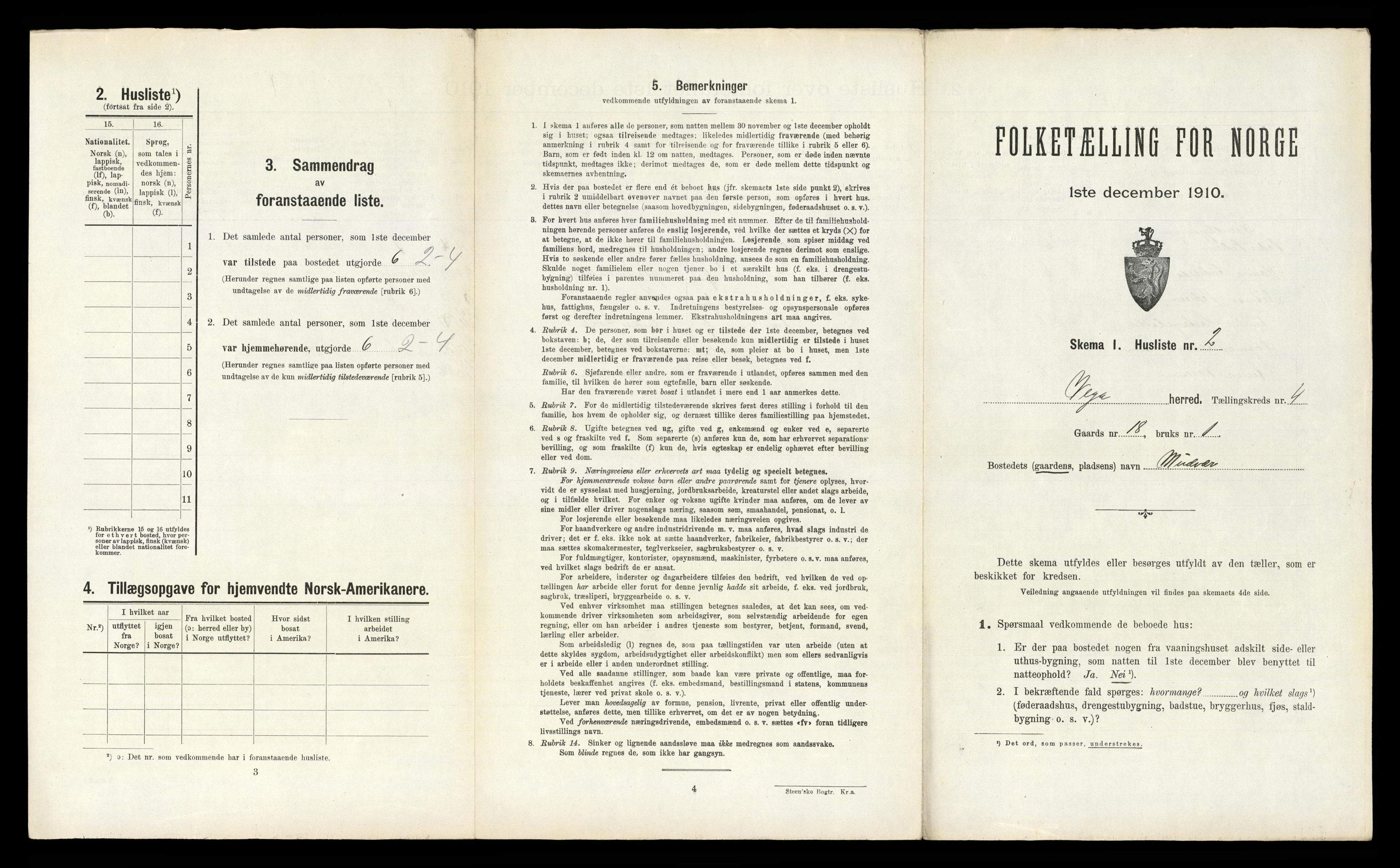 RA, 1910 census for Vega, 1910, p. 294