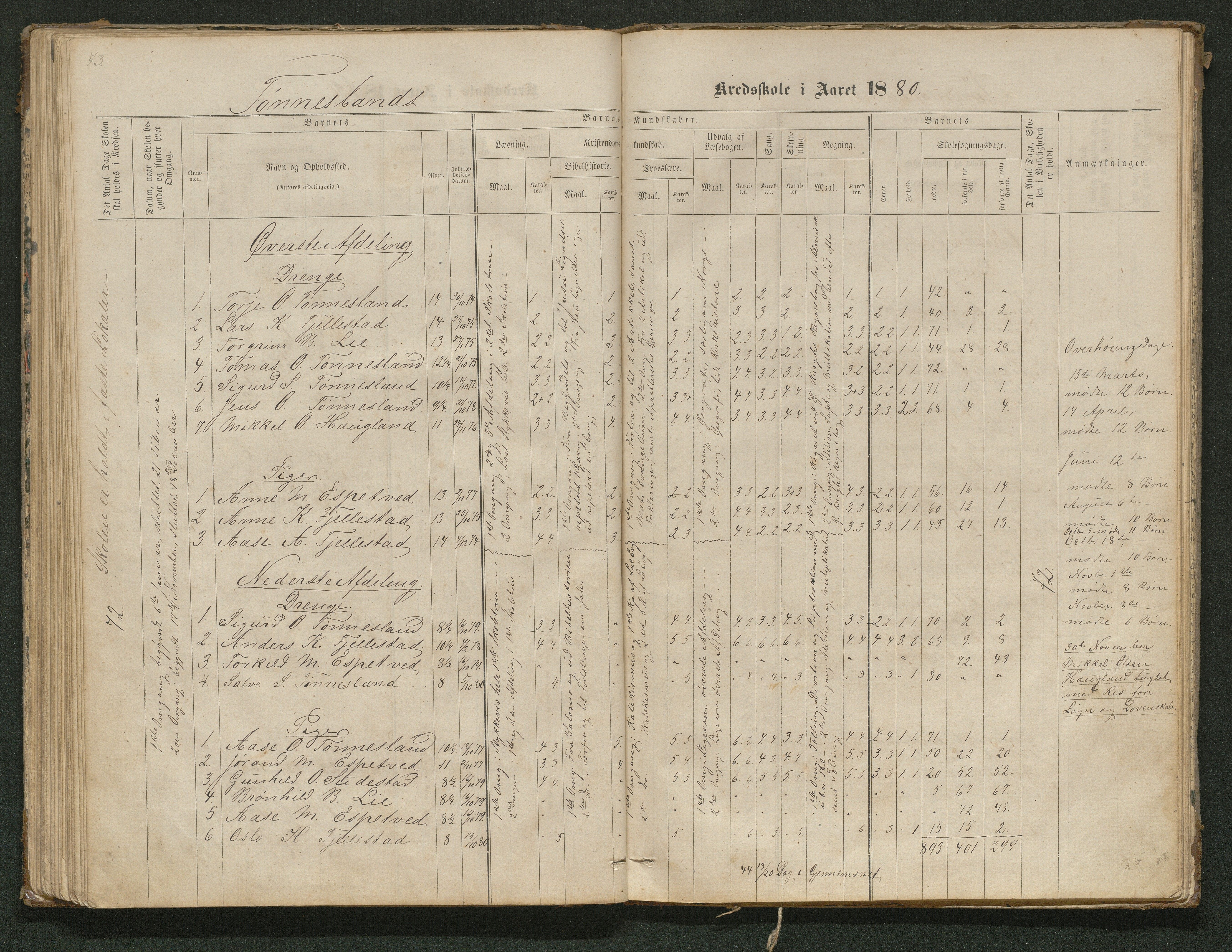 Hornnes kommune, Tønnesvold, Abusland skolekretser, AAKS/KA0936-550g/F1/L0001: Skoleprotokoll Abusland, Tønnesvold, 1864-1896, p. 73