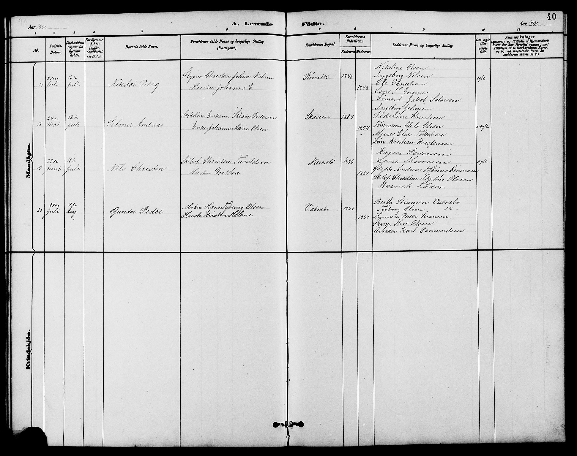 Dypvåg sokneprestkontor, SAK/1111-0007/F/Fb/Fbb/L0004: Parish register (copy) no. B 4, 1887-1905, p. 40