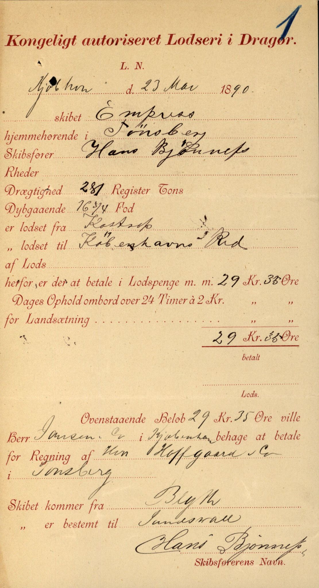 Pa 63 - Østlandske skibsassuranceforening, VEMU/A-1079/G/Ga/L0026/0001: Havaridokumenter / Ego, Dux, Eidsvold, Empress, 1890, p. 46