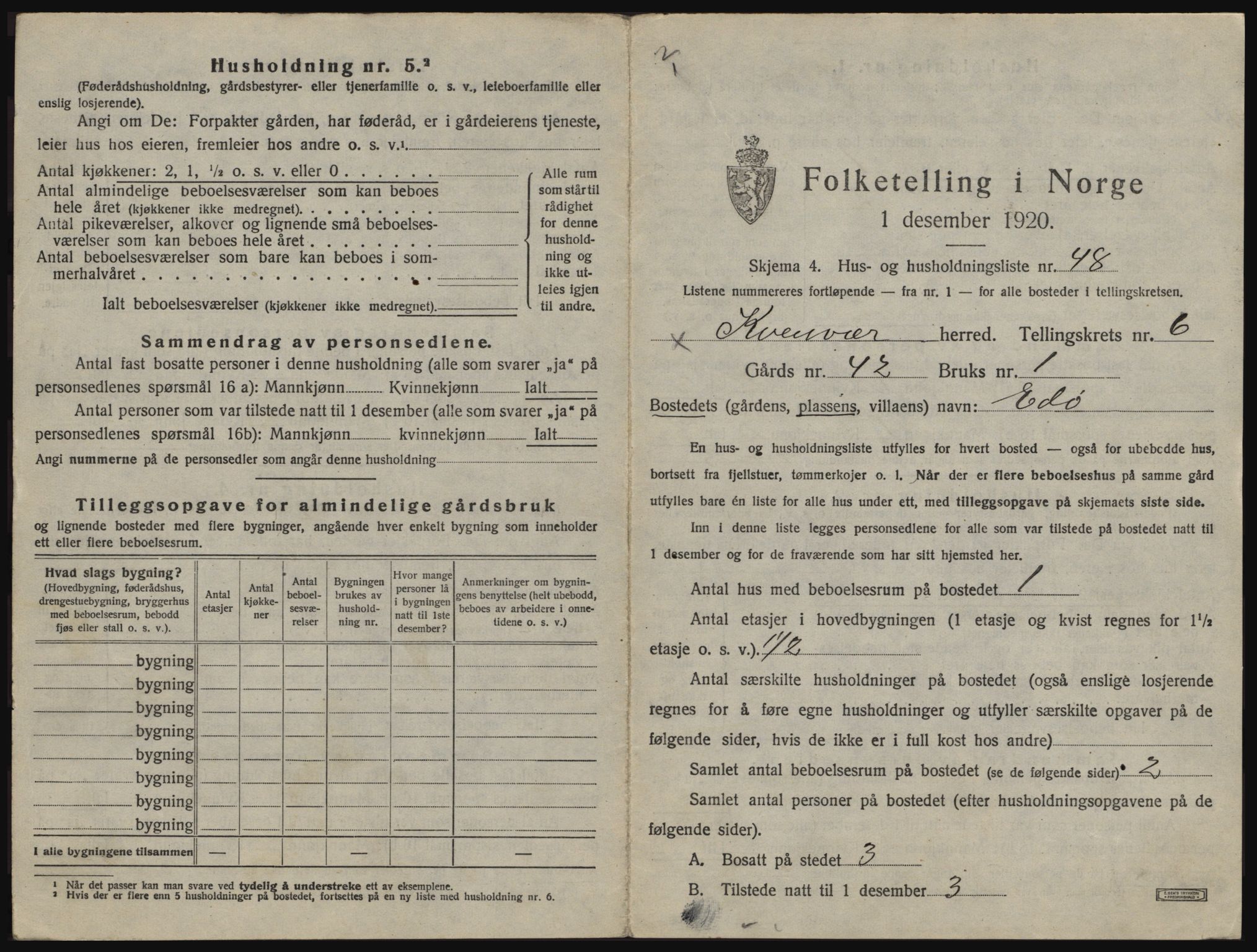 SAT, 1920 census for Kvenvær, 1920, p. 442