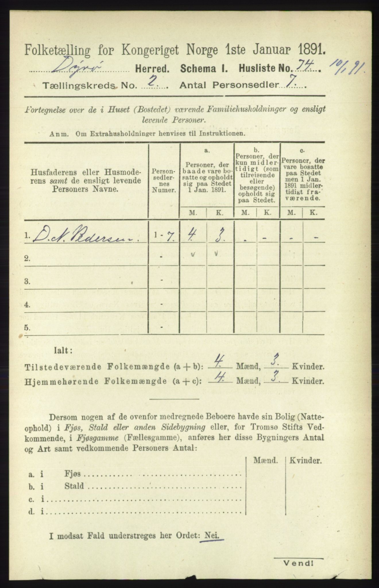 RA, 1891 census for 1926 Dyrøy, 1891, p. 526