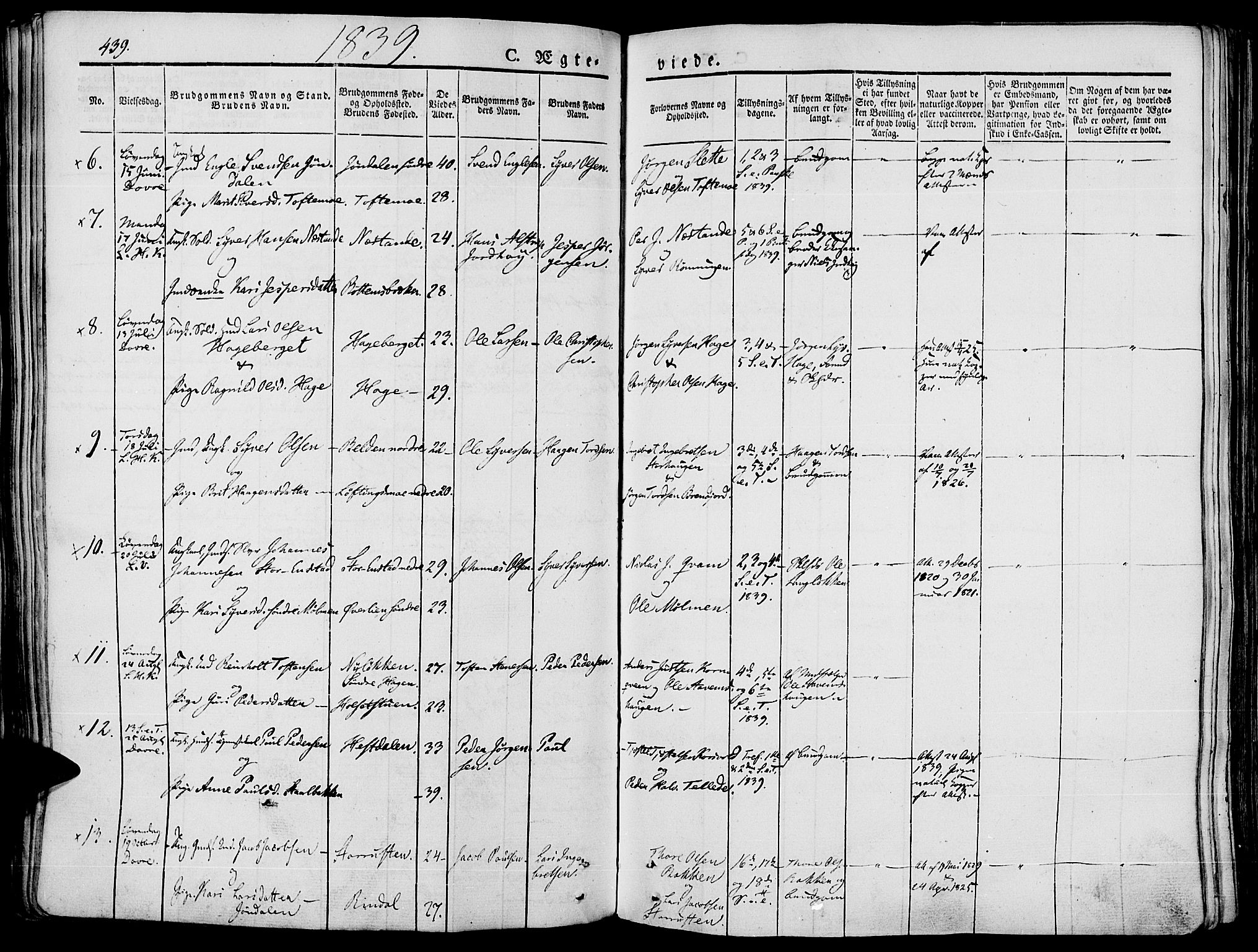 Lesja prestekontor, SAH/PREST-068/H/Ha/Haa/L0005: Parish register (official) no. 5, 1830-1842, p. 439